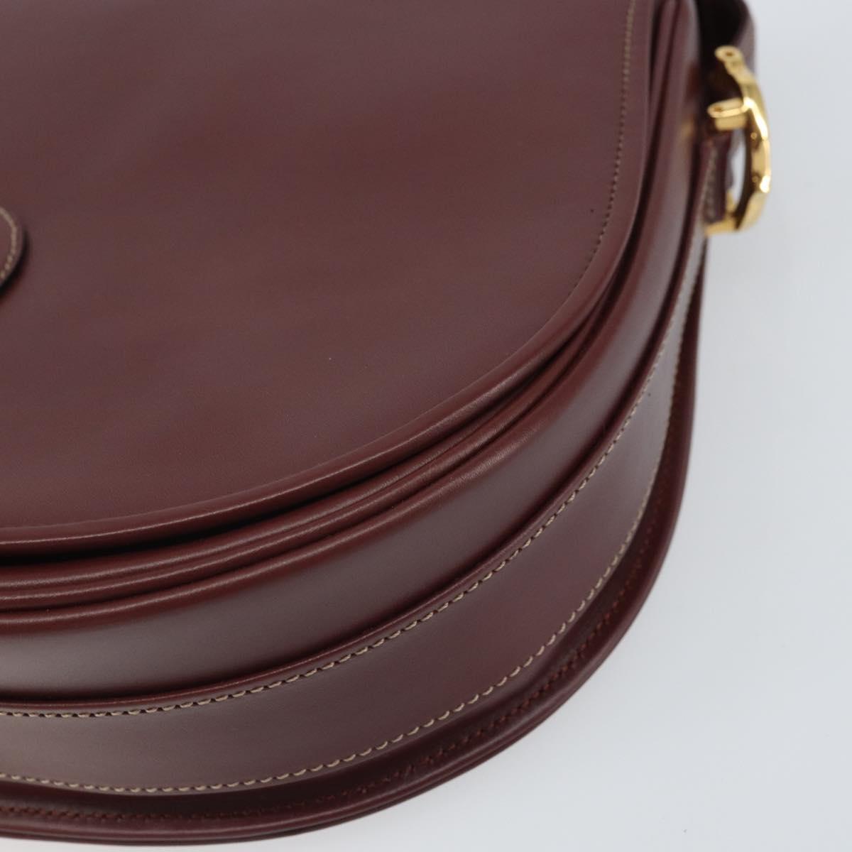 CARTIER Must Line Shoulder Bag Leather Bordeaux Gold Auth 170290