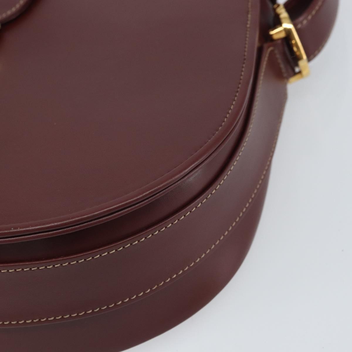CARTIER Must Line Shoulder Bag Leather Bordeaux Gold Auth 170290
