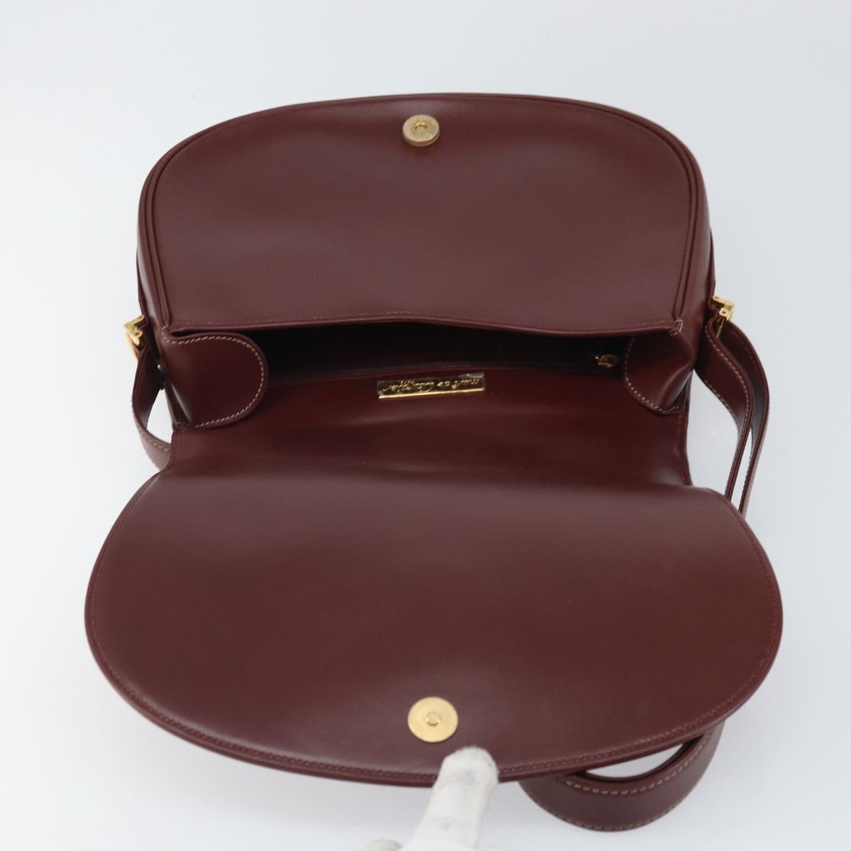 CARTIER Must Line Shoulder Bag Leather Bordeaux Gold Auth 170290
