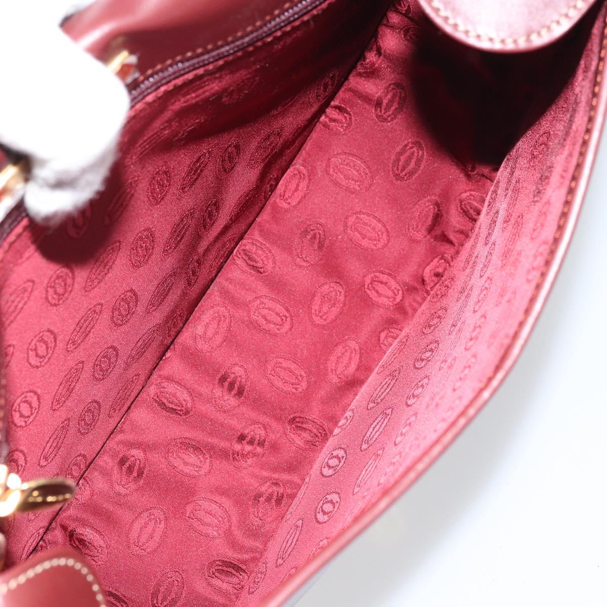 CARTIER Must Line Shoulder Bag Leather Bordeaux Gold Auth 170290