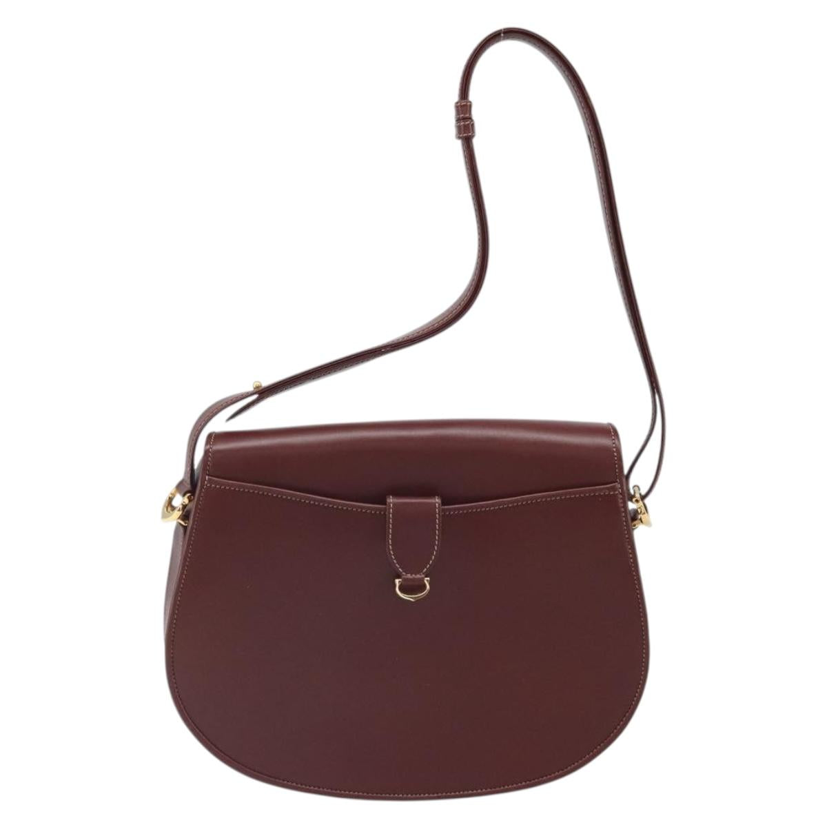 CARTIER Must Line Shoulder Bag Leather Bordeaux Gold Auth 170290
