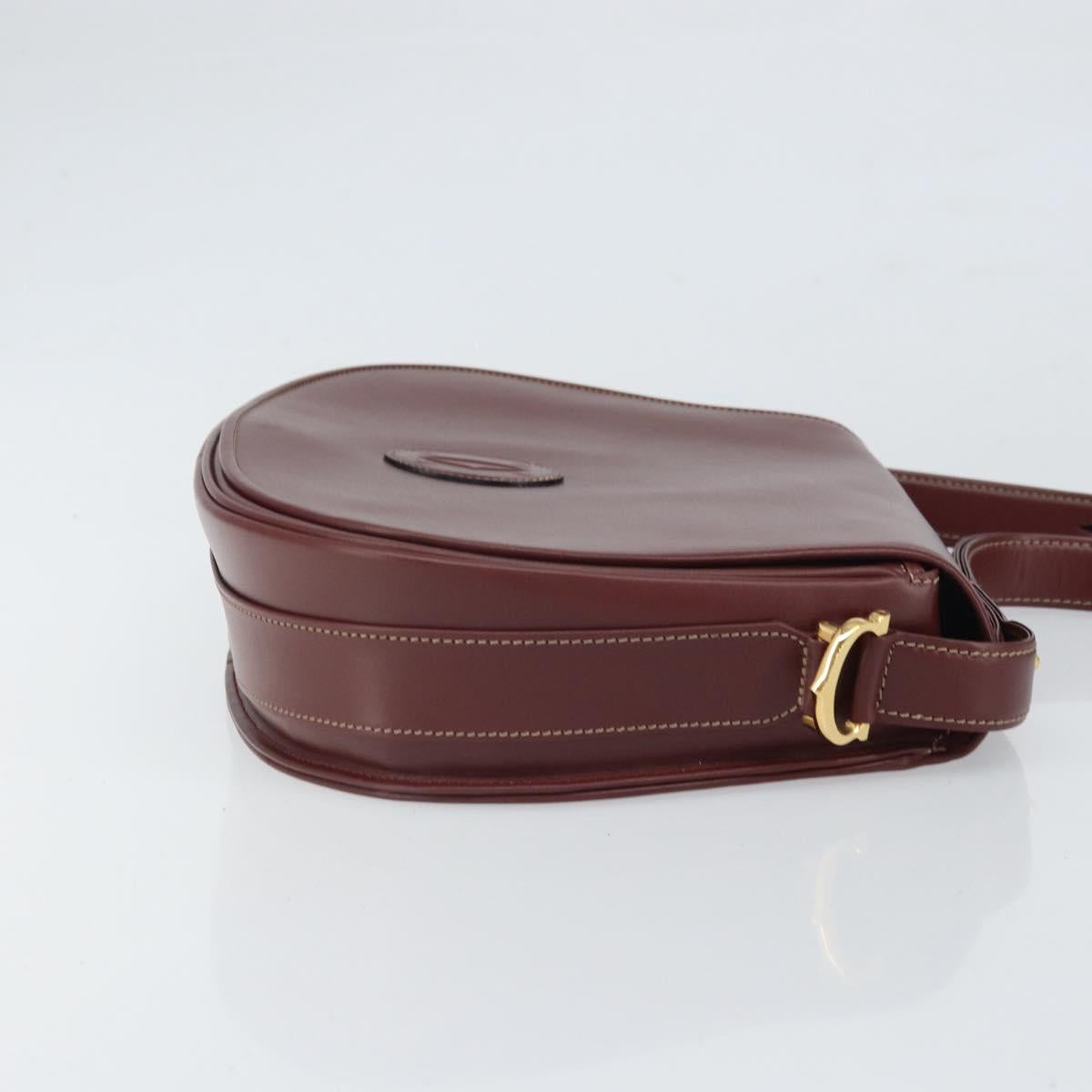 CARTIER Must Line Shoulder Bag Leather Bordeaux Gold Auth 170290
