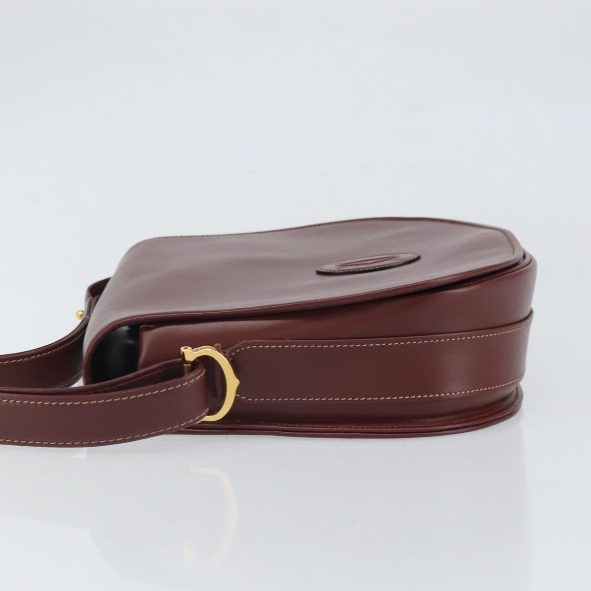 CARTIER Must Line Shoulder Bag Leather Bordeaux Gold Auth 170290