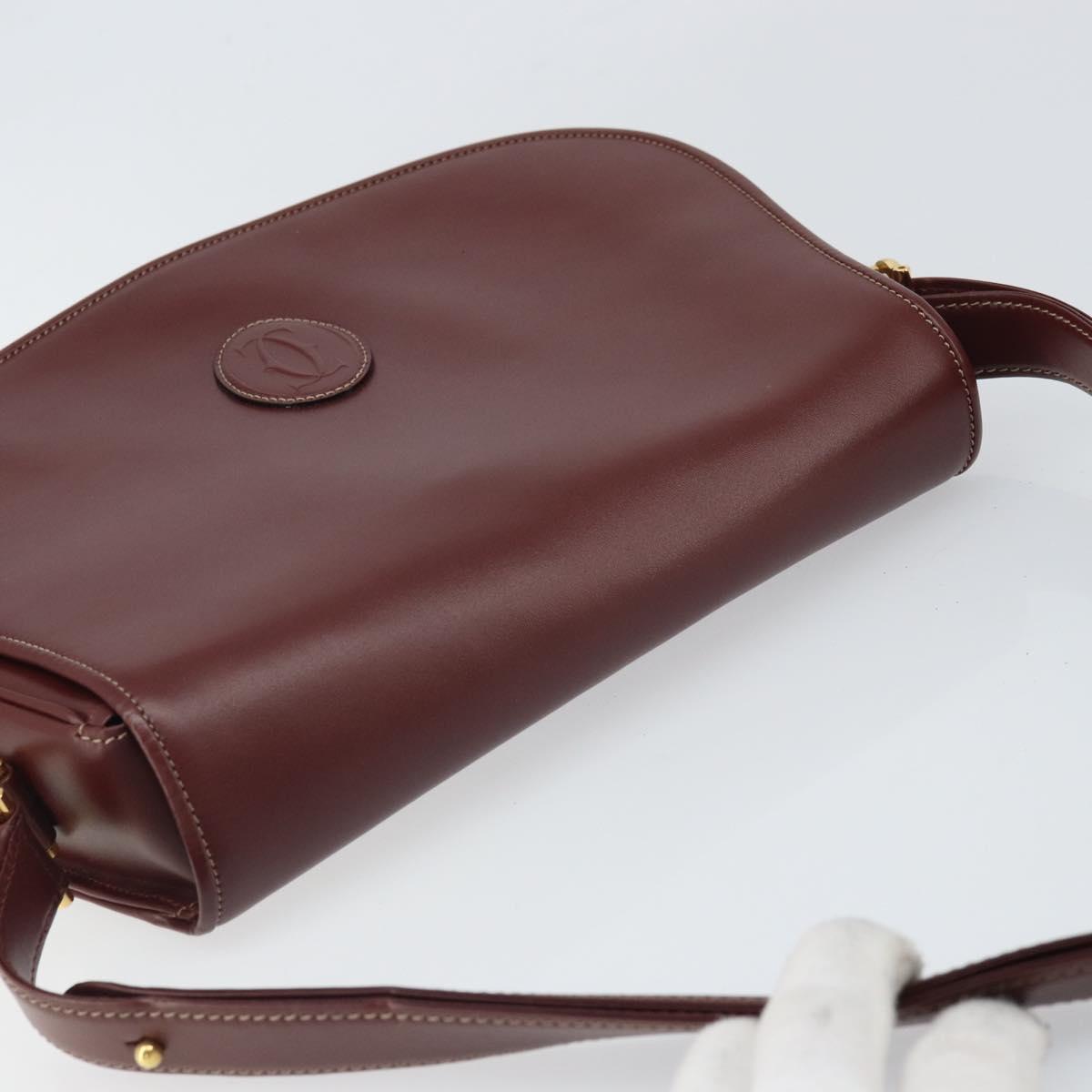 CARTIER Must Line Shoulder Bag Leather Bordeaux Gold Auth 170290