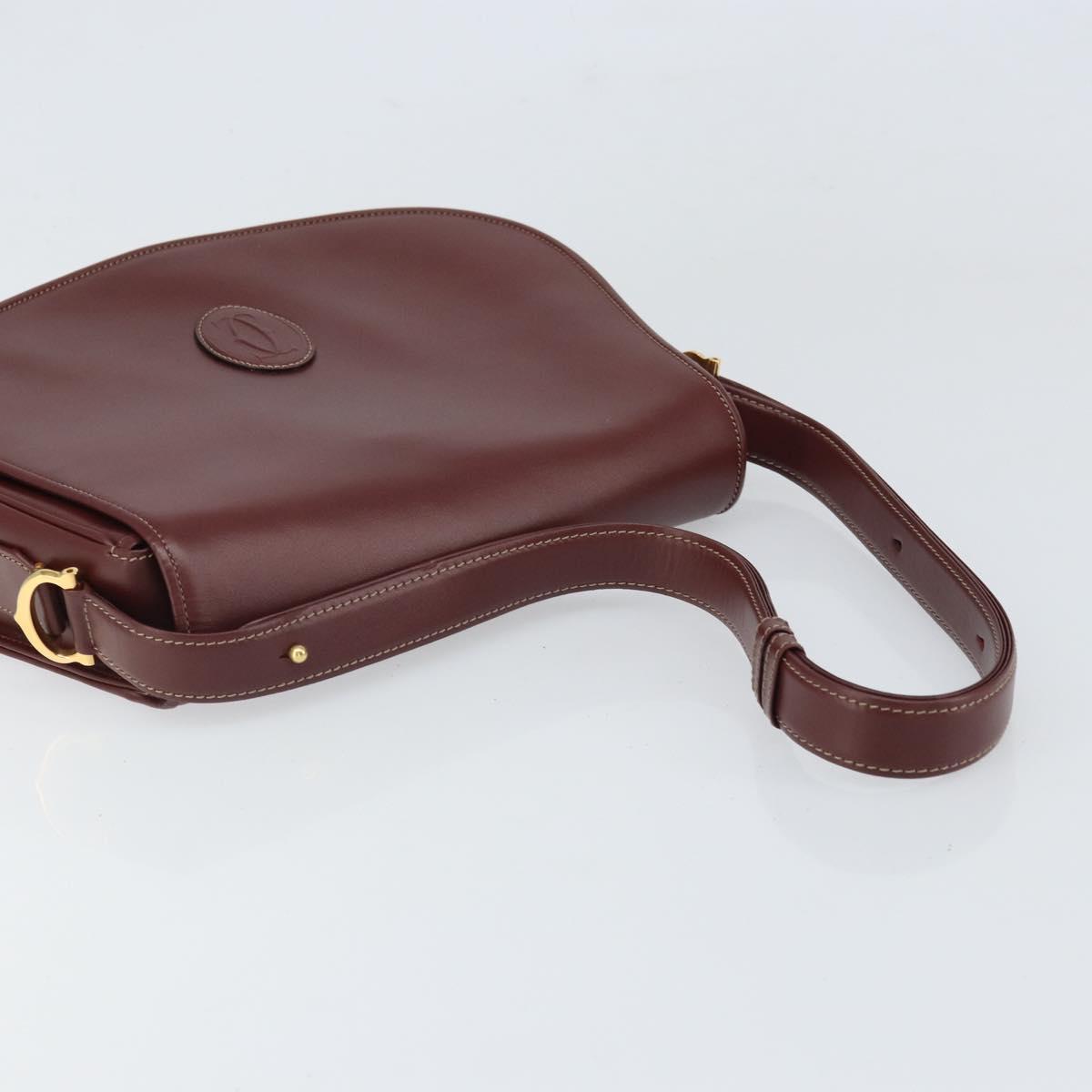 CARTIER Must Line Shoulder Bag Leather Bordeaux Gold Auth 170290