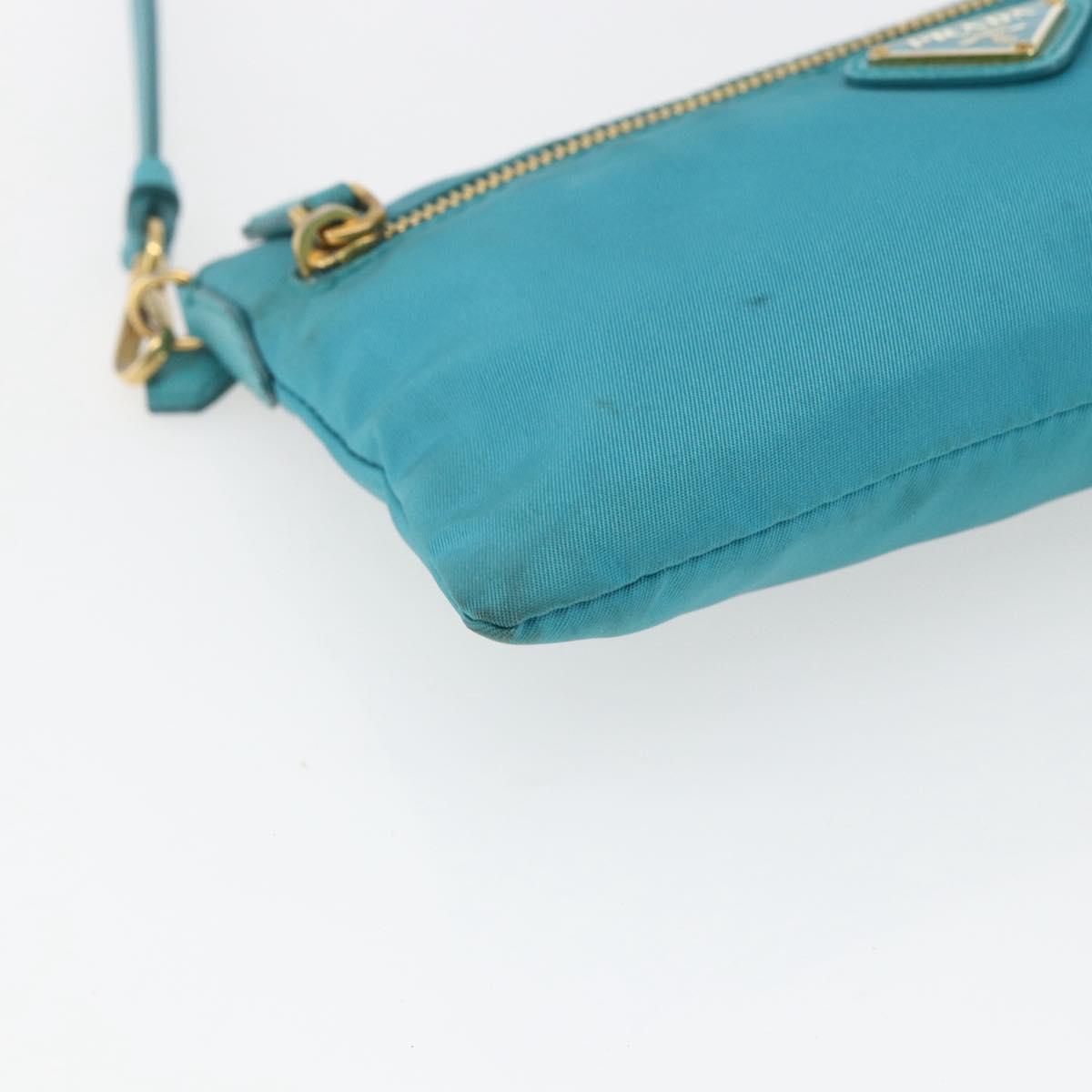 PRADA Shoulder Bag Nylon Light Blue Gold Auth 170291