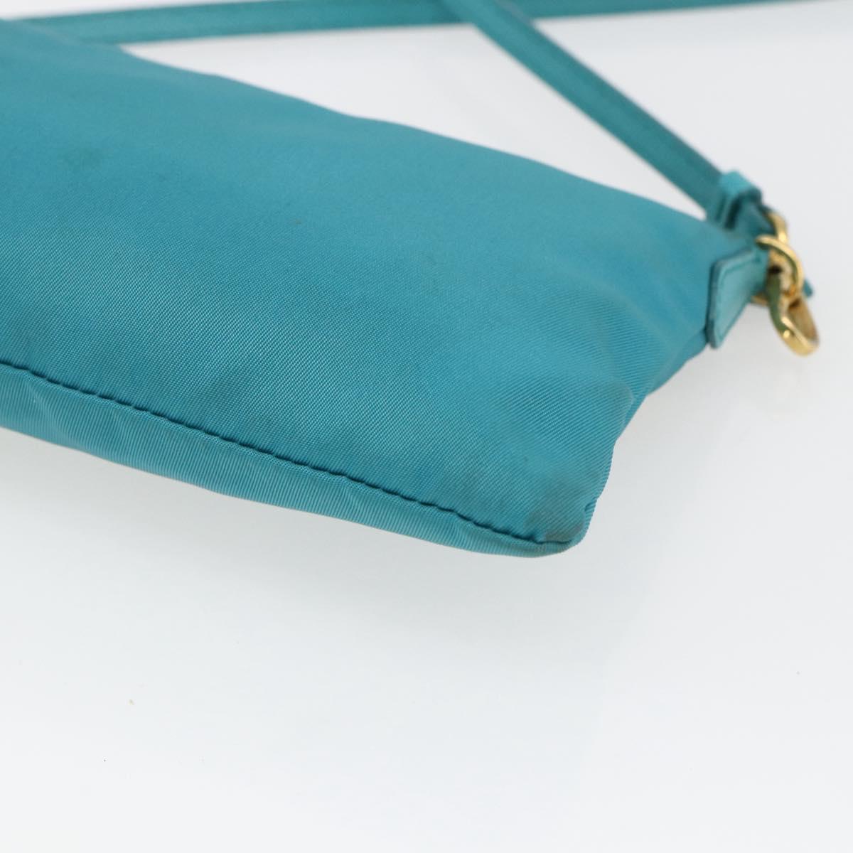 PRADA Shoulder Bag Nylon Light Blue Gold Auth 170291