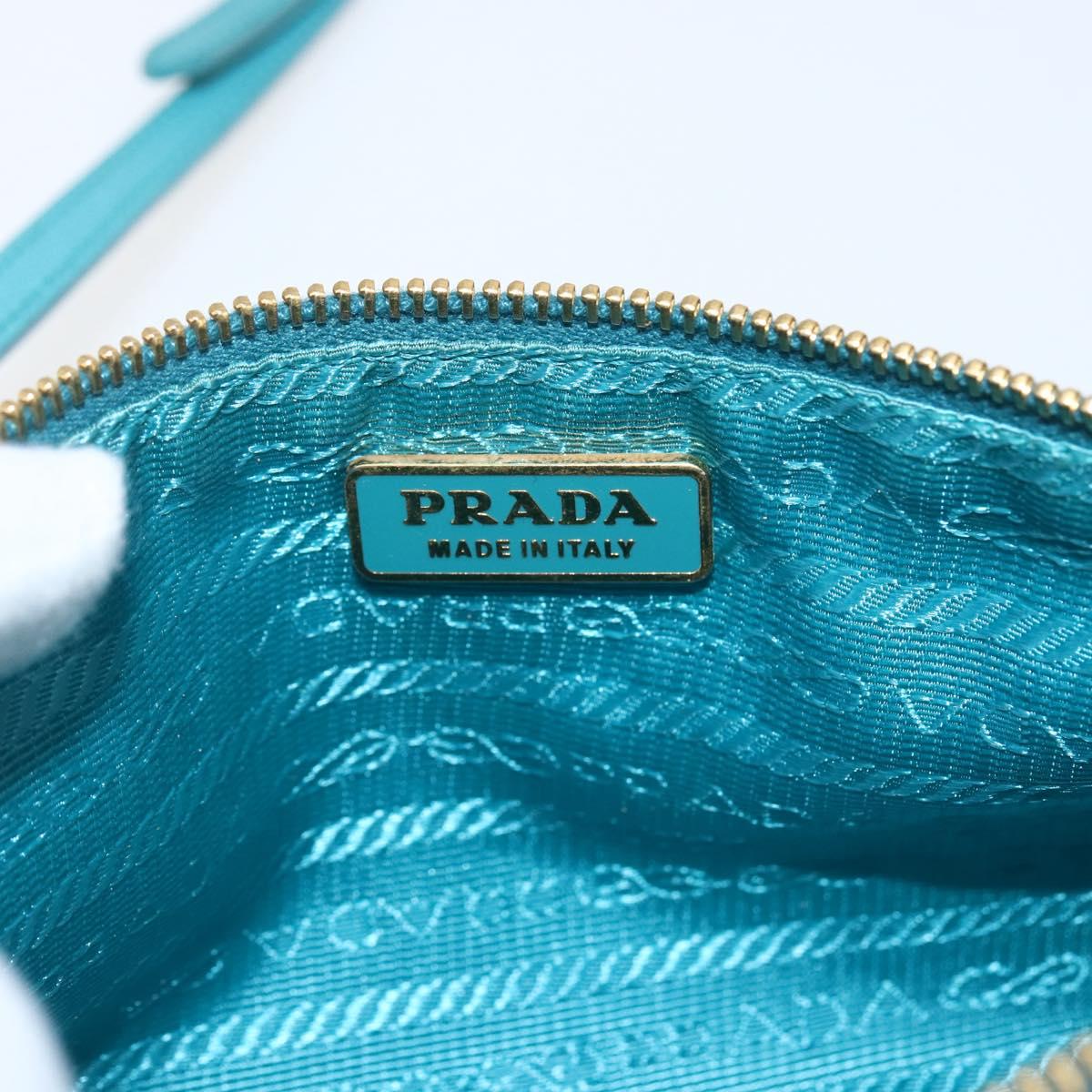 PRADA Shoulder Bag Nylon Light Blue Gold Auth 170291