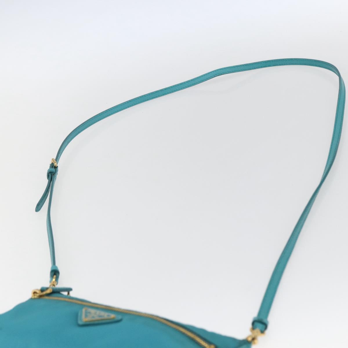 PRADA Shoulder Bag Nylon Light Blue Gold Auth 170291