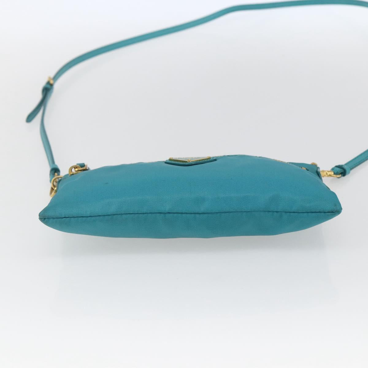 PRADA Shoulder Bag Nylon Light Blue Gold Auth 170291