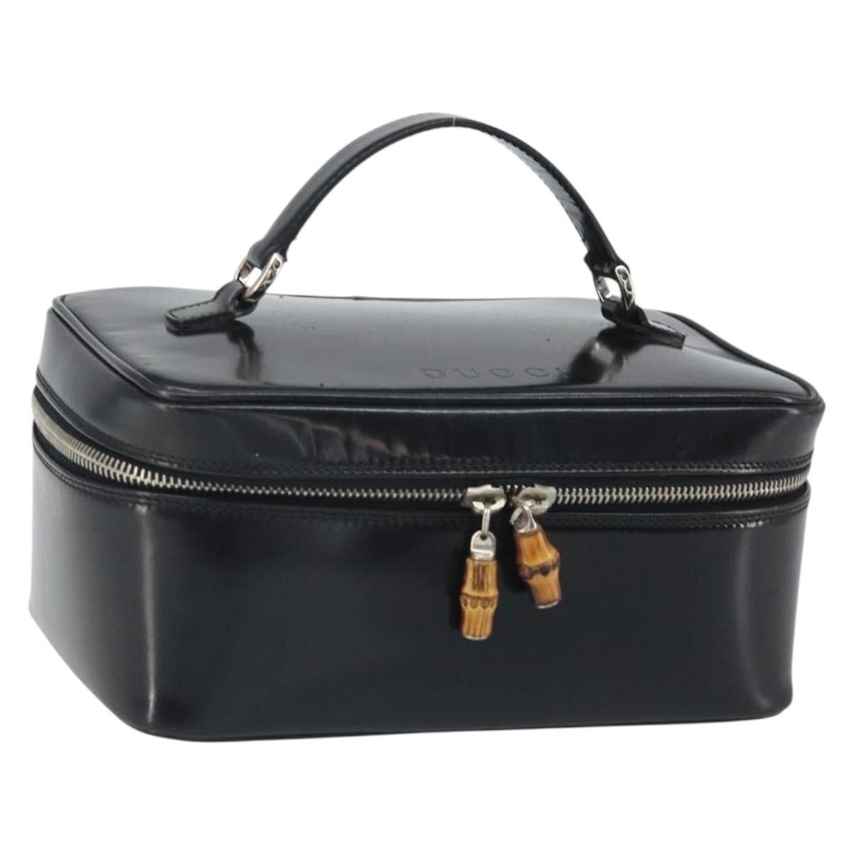 GUCCI Vanity Hand Bag Patent leather Black Silver 032 1956 0150 Auth 170292