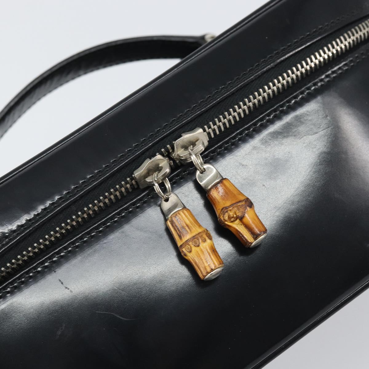 GUCCI Vanity Hand Bag Patent leather Black Silver 032 1956 0150 Auth 170292