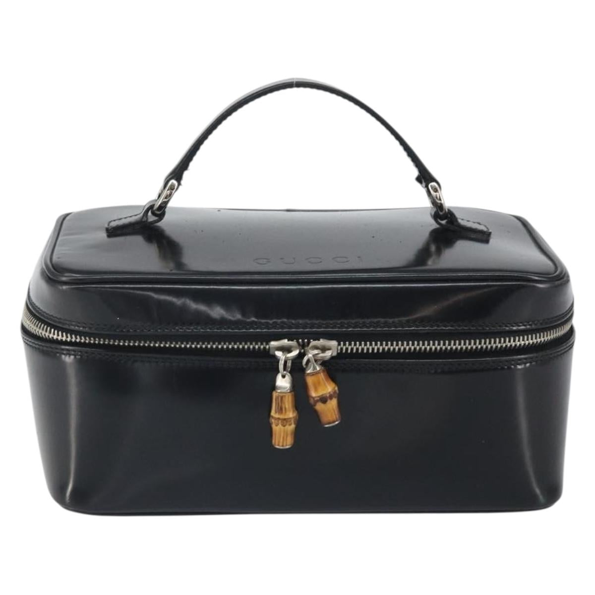 GUCCI Vanity Hand Bag Patent leather Black Silver 032 1956 0150 Auth 170292