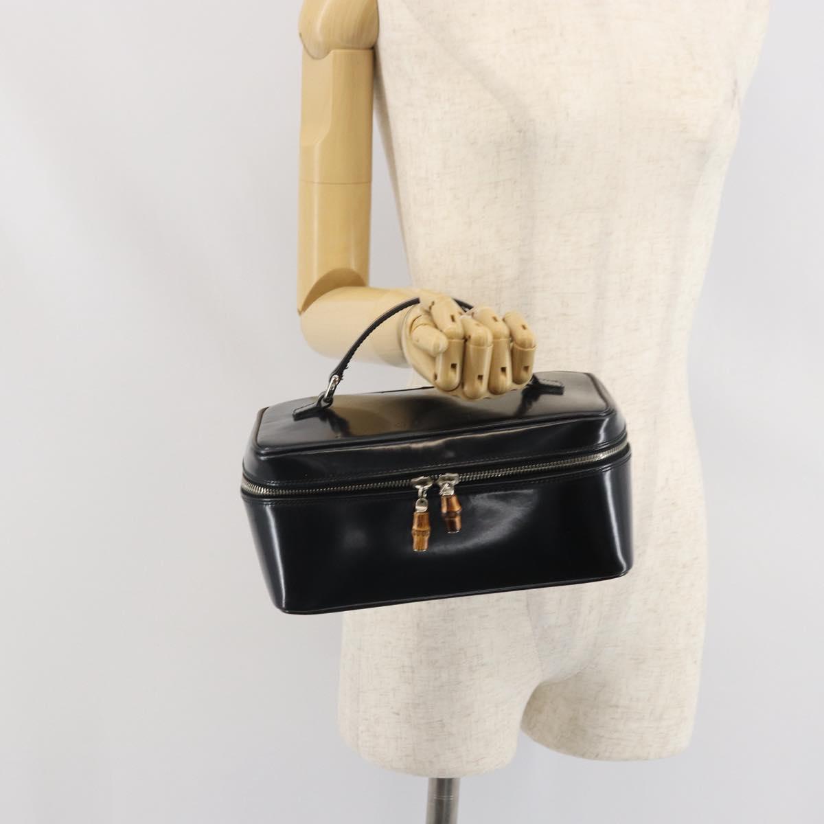 GUCCI Vanity Hand Bag Patent leather Black Silver 032 1956 0150 Auth 170292