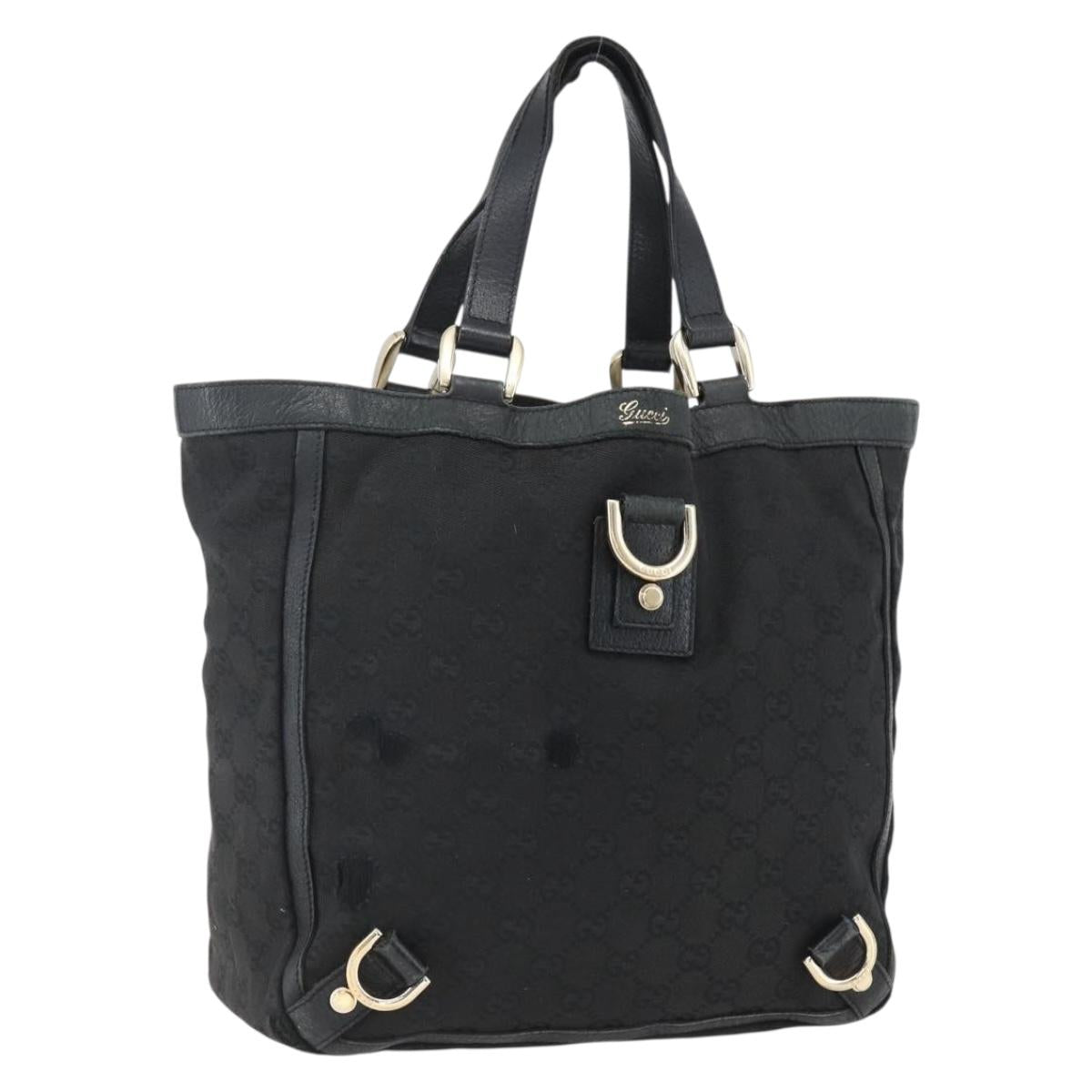 GUCCI GG Canvas Abbey Tote Bag Black Gold 130739 Auth 170301