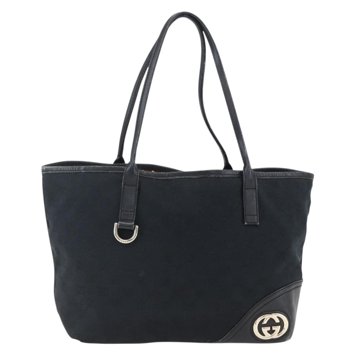 GUCCI GG Canvas Tote Bag Black Gold 169946 Auth 170305