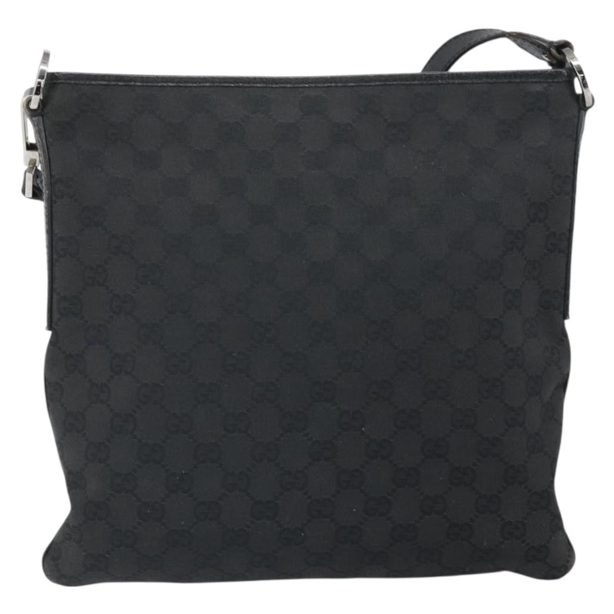 GUCCI GG Canvas Shoulder Bag Black Silver 113013 Auth 170306