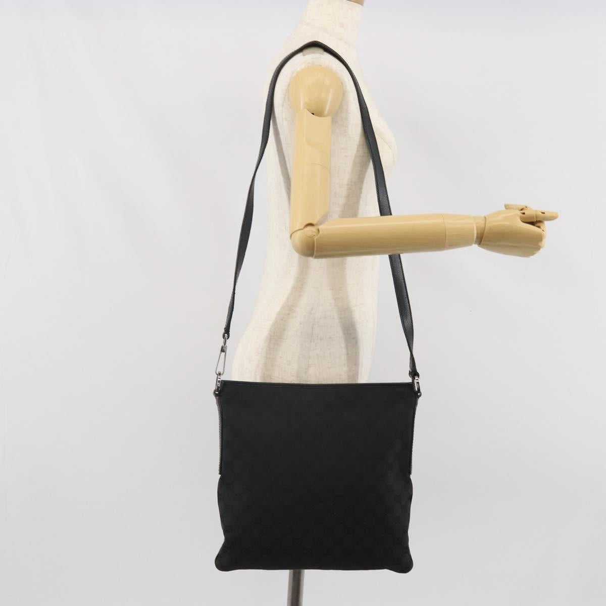 GUCCI GG Canvas Shoulder Bag Black Silver 113013 Auth 170306