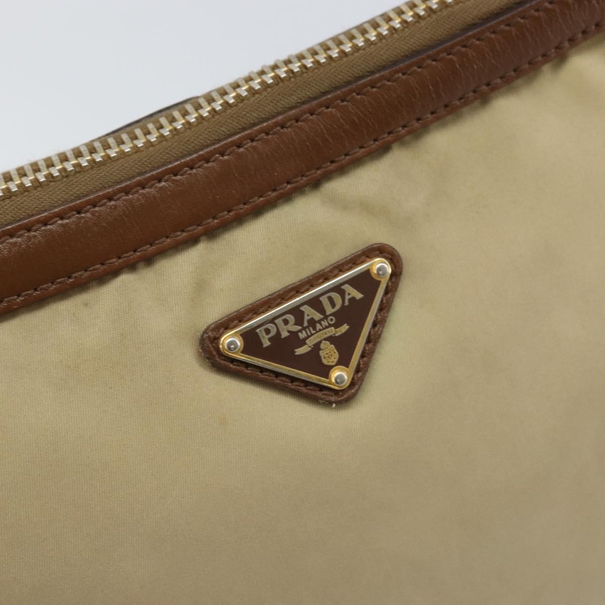 PRADA Shoulder Bag Nylon Beige Gold Auth 170308