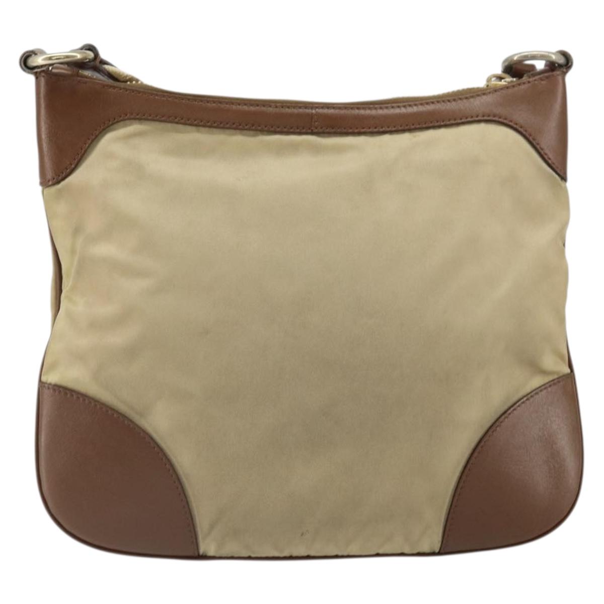 PRADA Shoulder Bag Nylon Beige Gold Auth 170308