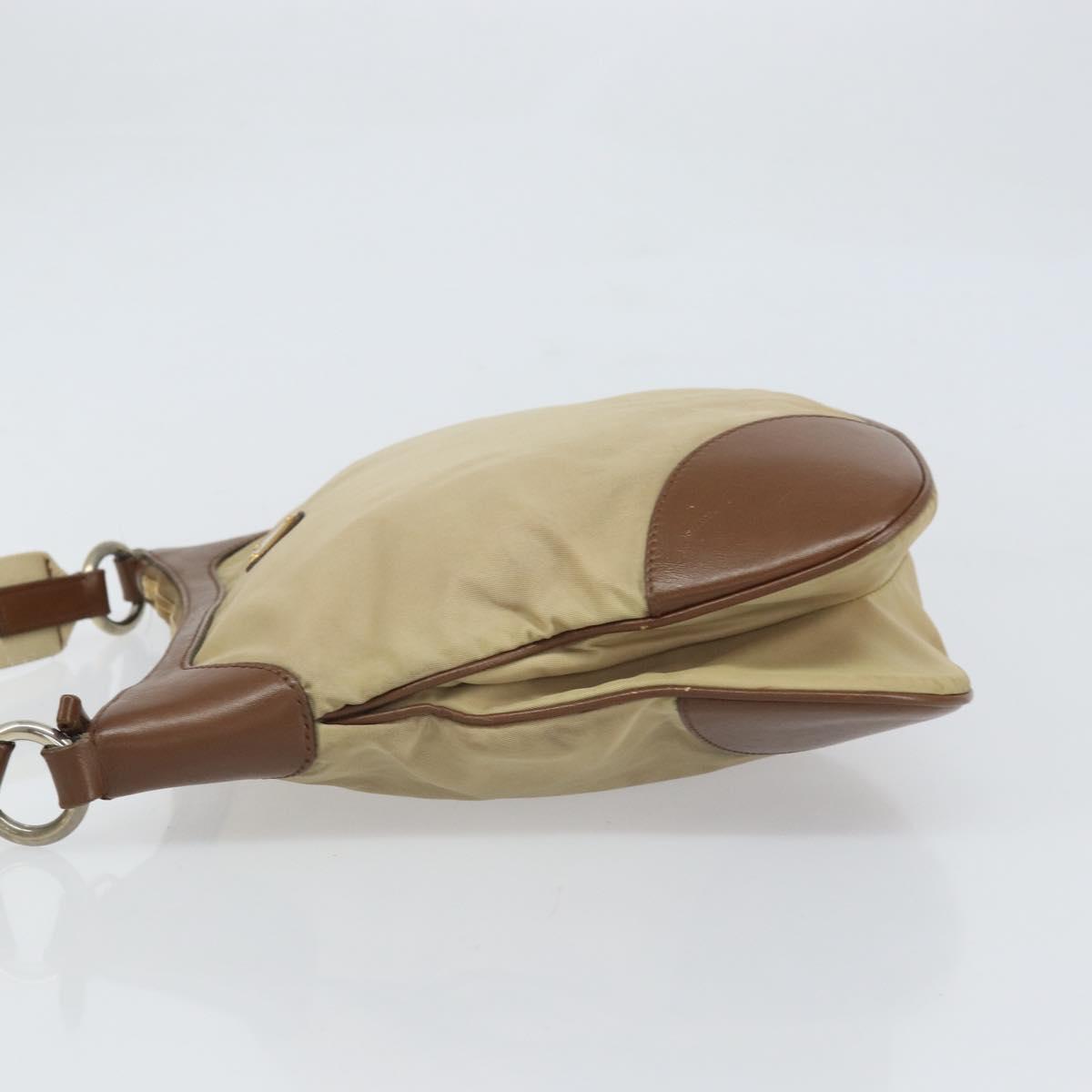 PRADA Shoulder Bag Nylon Beige Gold Auth 170308