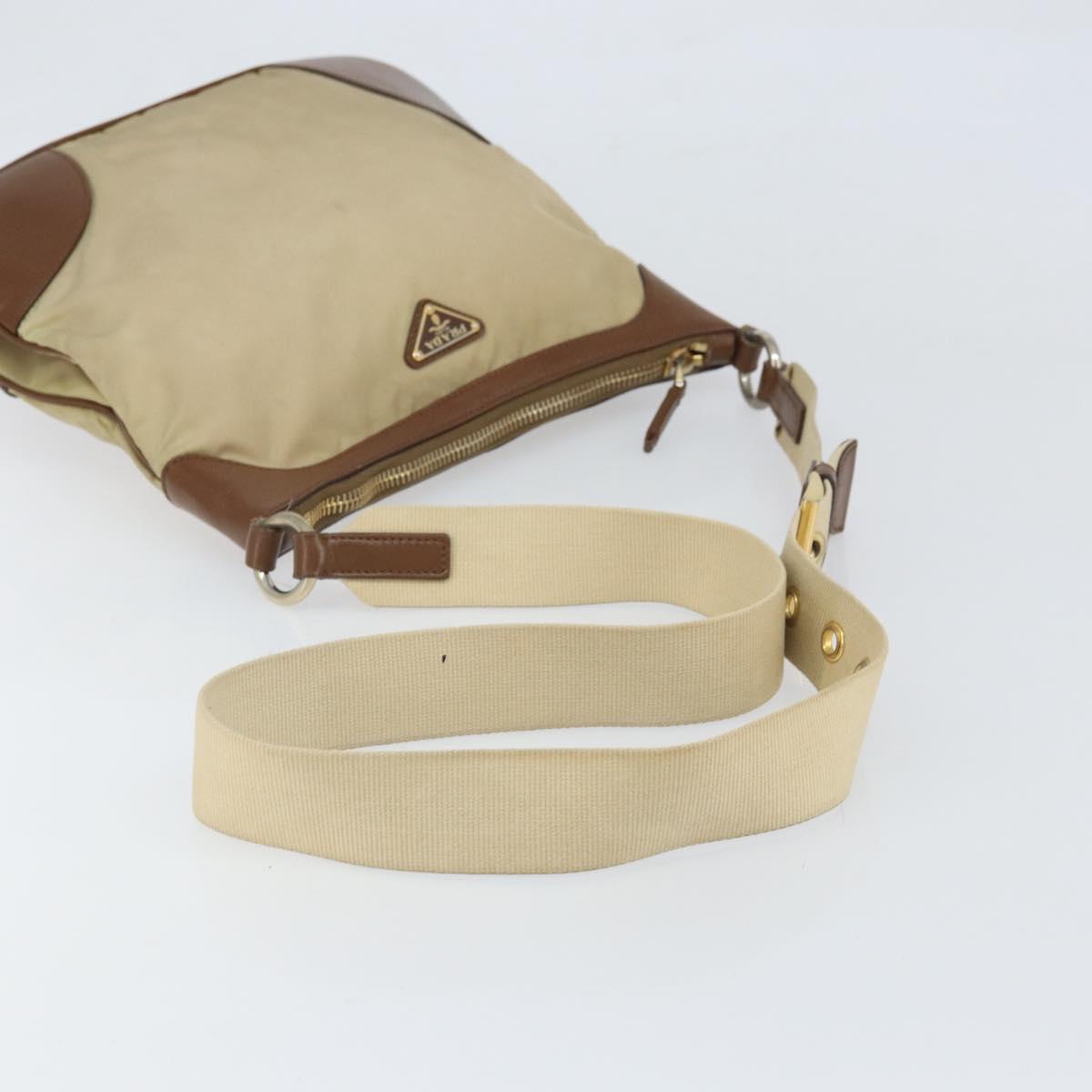 PRADA Shoulder Bag Nylon Beige Gold Auth 170308