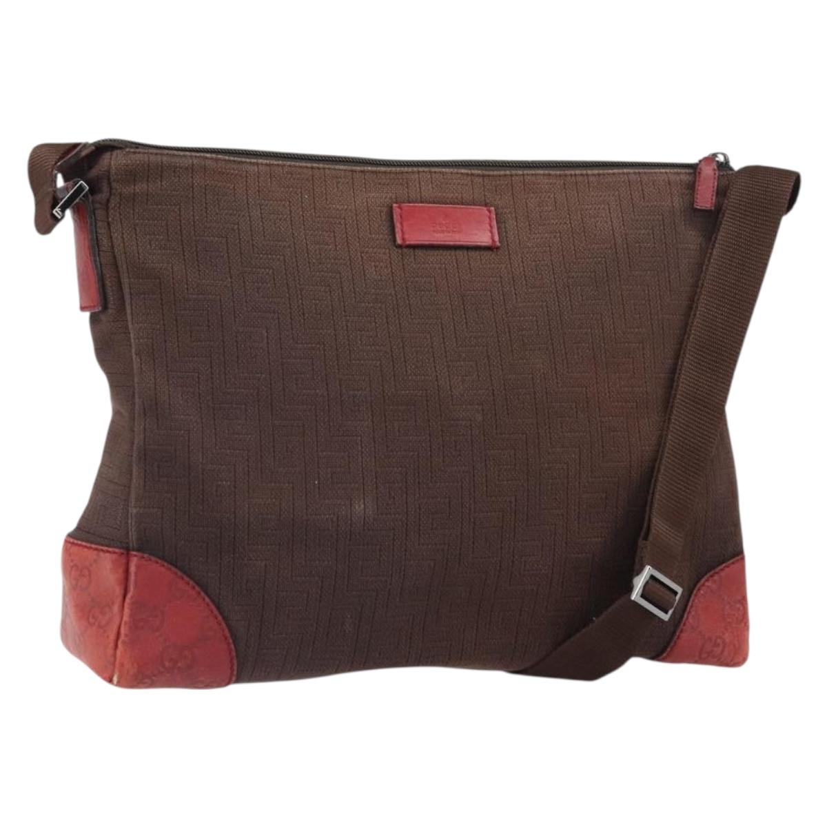 GUCCI Guccissima Shoulder Bag Canvas Brown Silver 257301 Auth 170311