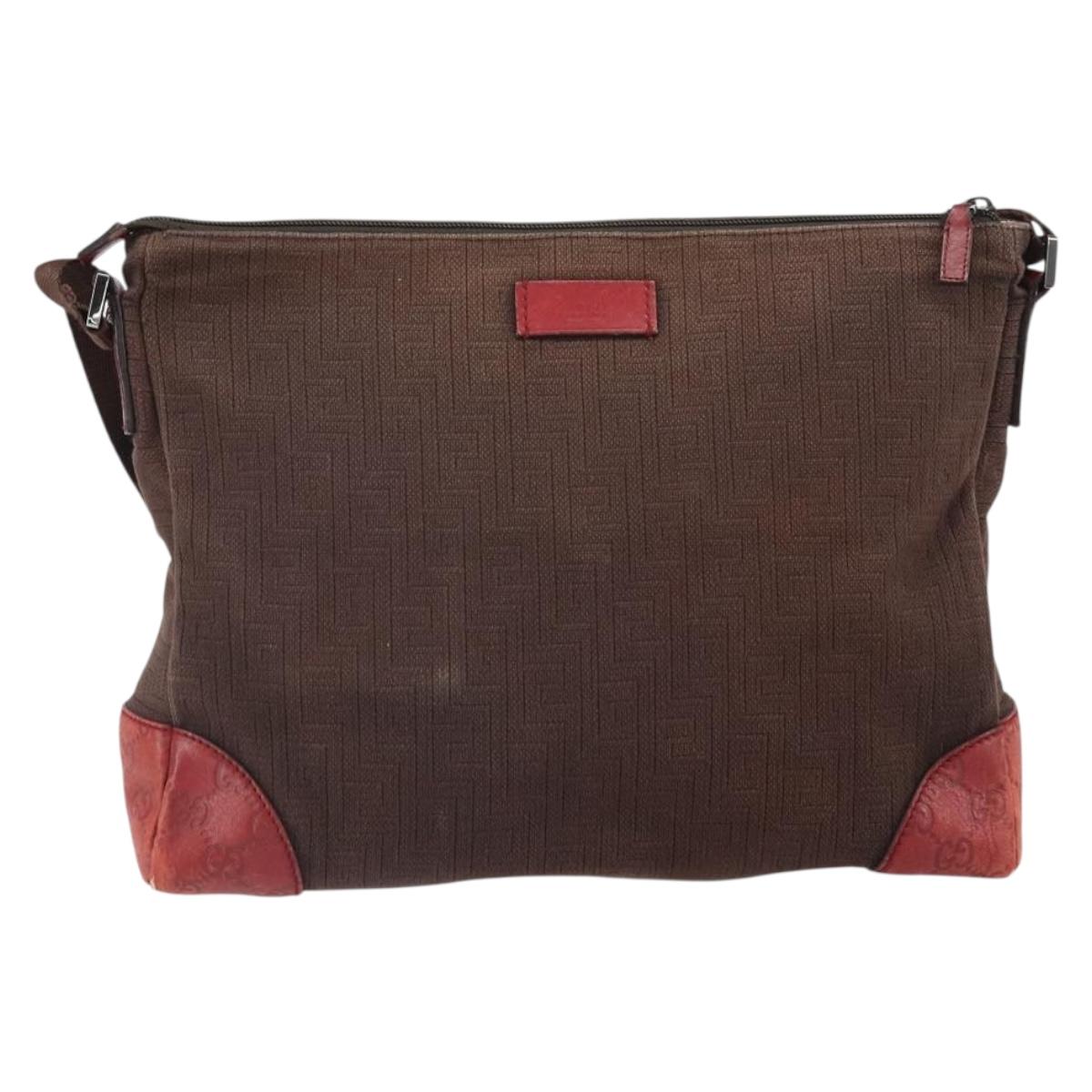 GUCCI Guccissima Shoulder Bag Canvas Brown Silver 257301 Auth 170311