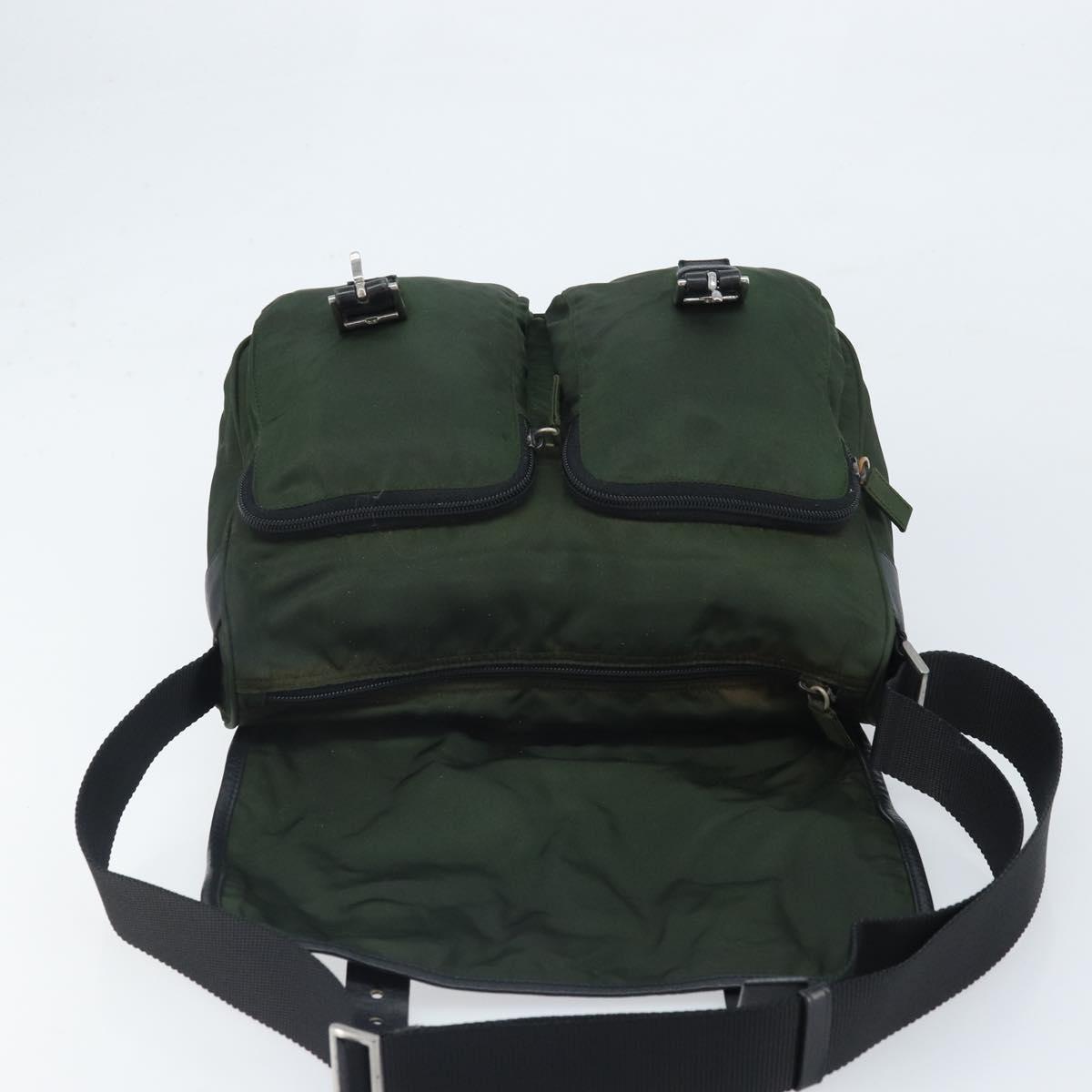 PRADA Shoulder Bag Nylon Green Silver Auth 170312