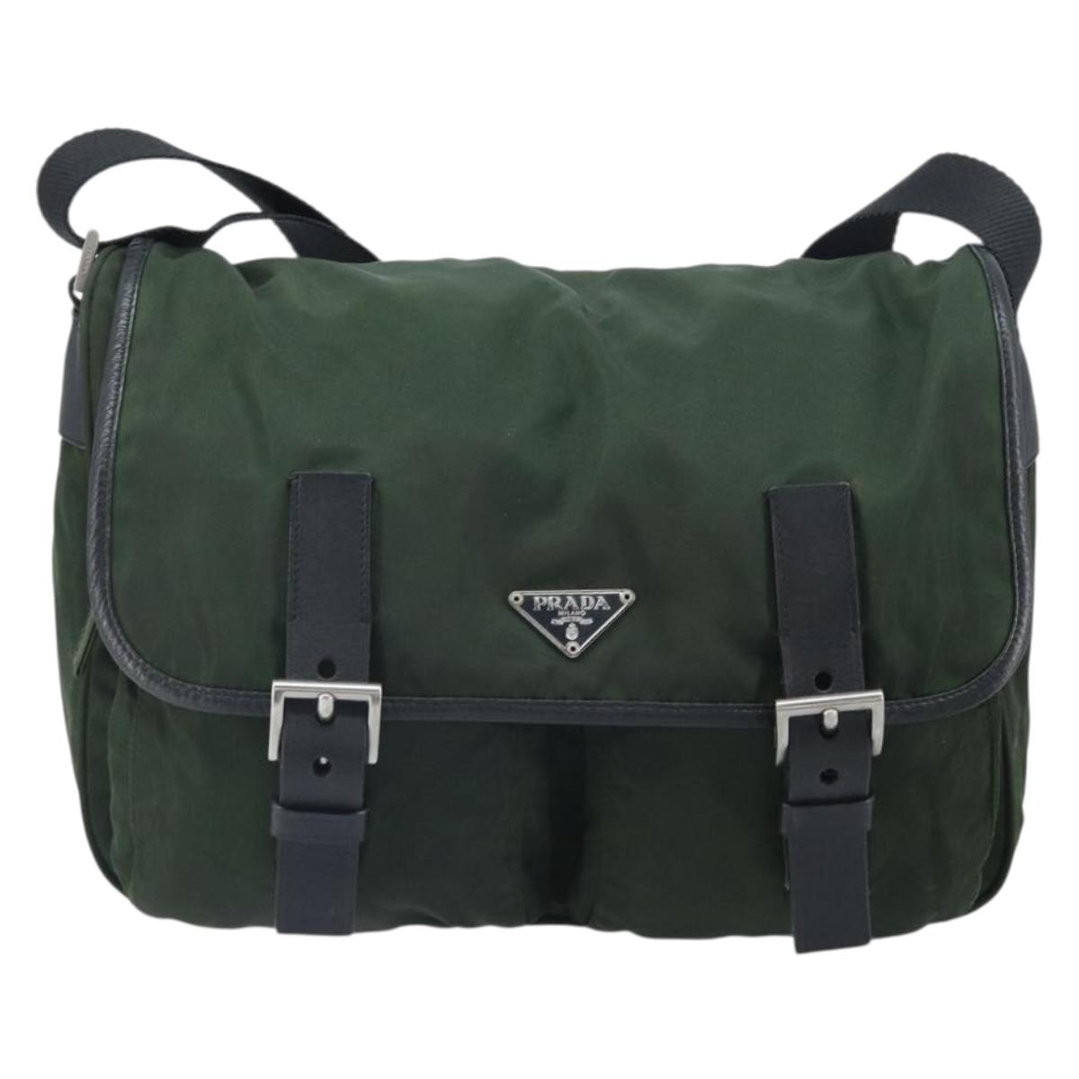 PRADA Shoulder Bag Nylon Green Silver Auth 170312