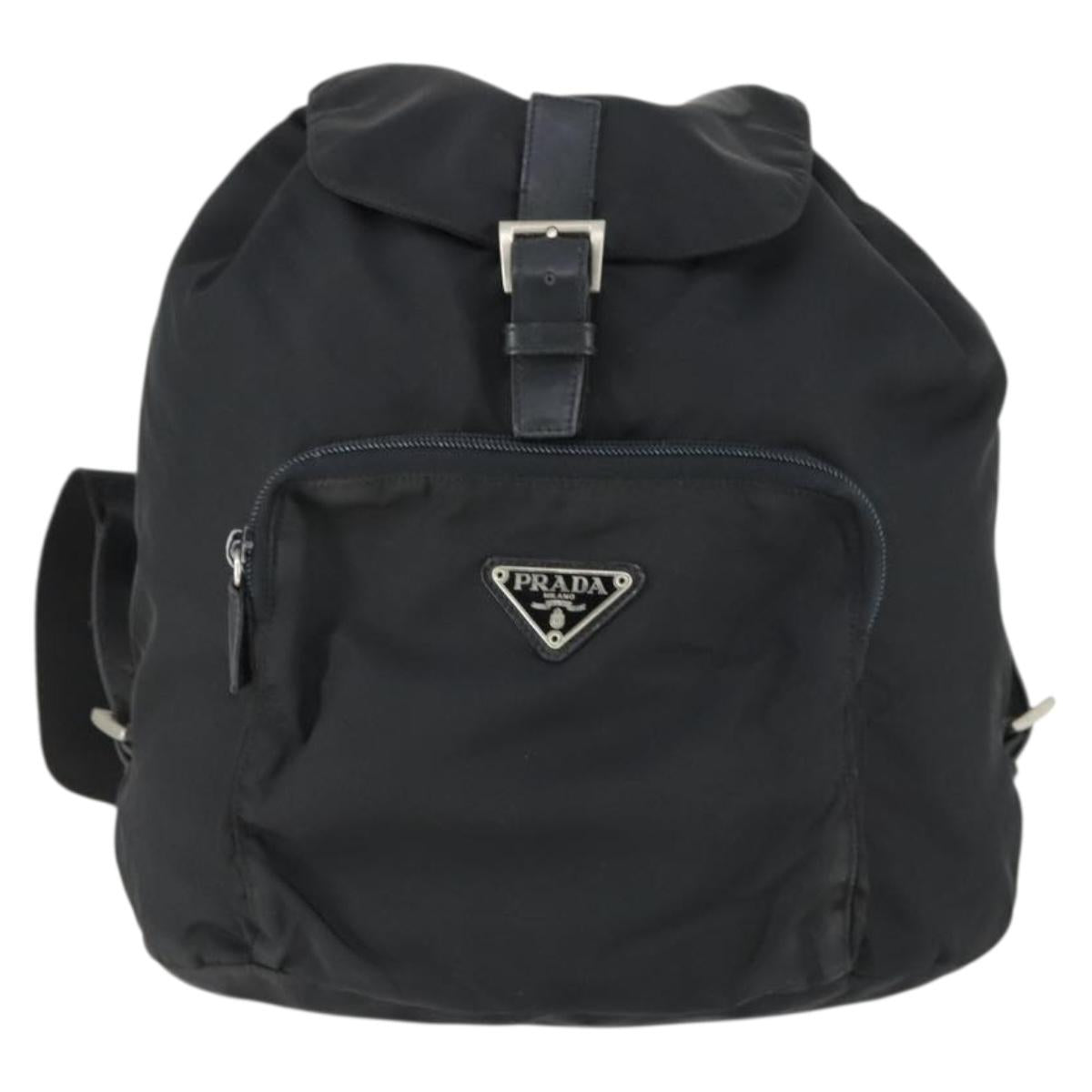 PRADA Backpack Nylon Black Silver Auth 170313