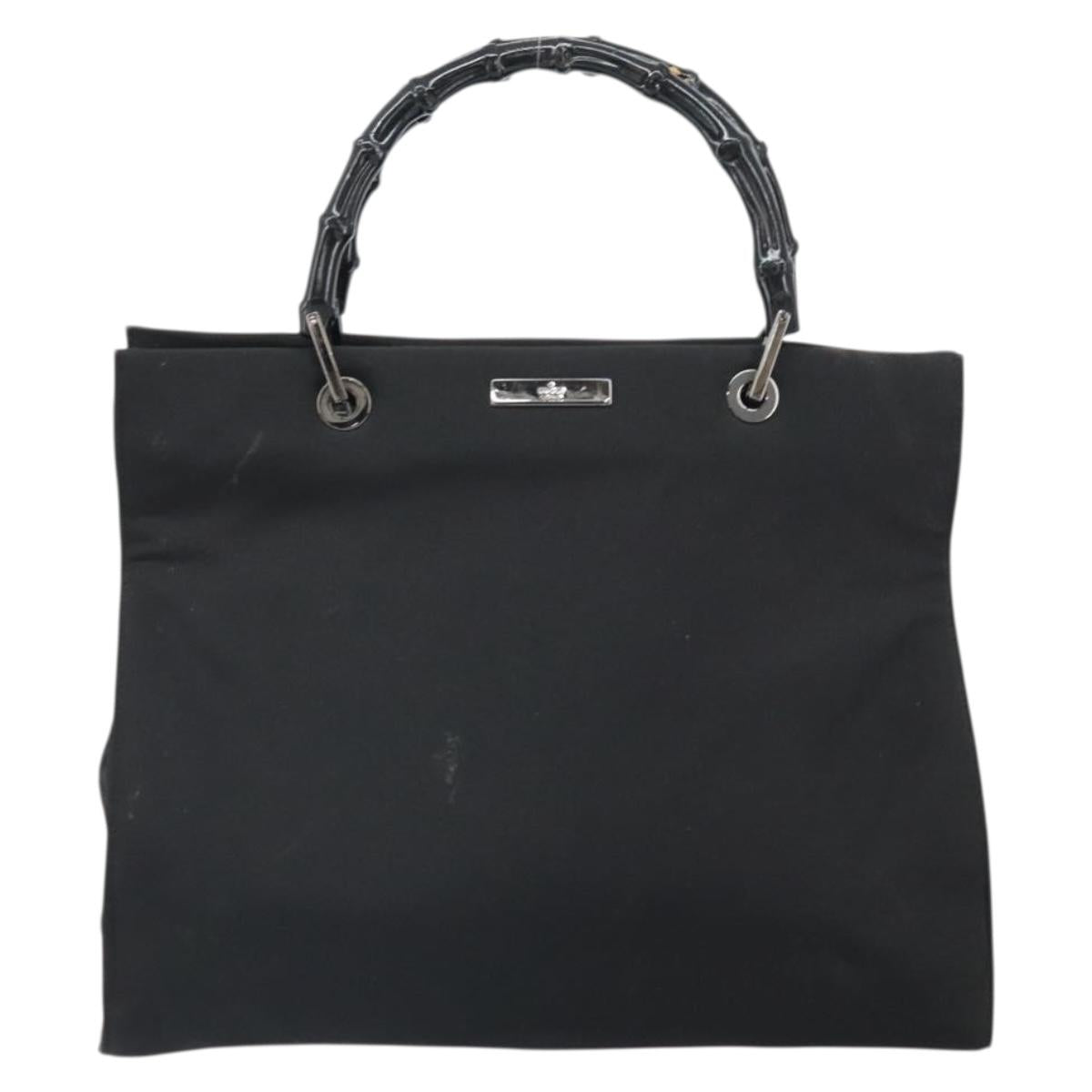 GUCCI Bamboo Tote Bag Nylon Black Silver 002 1010 Auth 170315