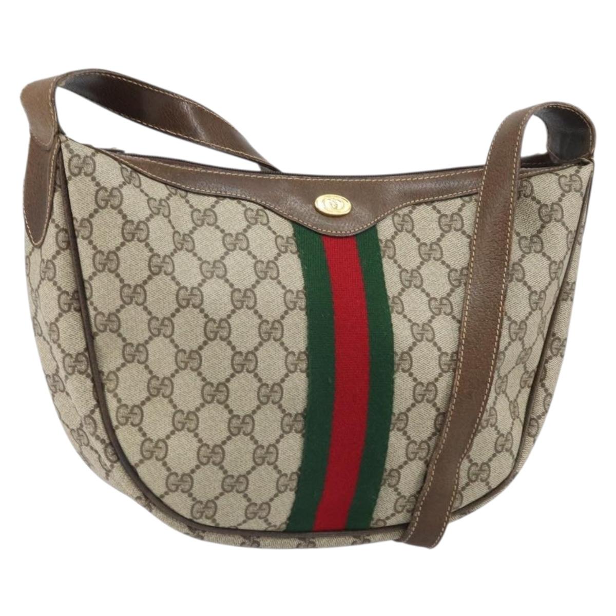 GUCCI GG Supreme Web Sherry Line Shoulder Bag PVC Beige Red Auth 170320