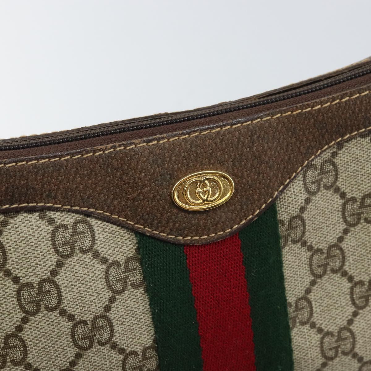 GUCCI GG Supreme Web Sherry Line Shoulder Bag PVC Beige Red Auth 170320