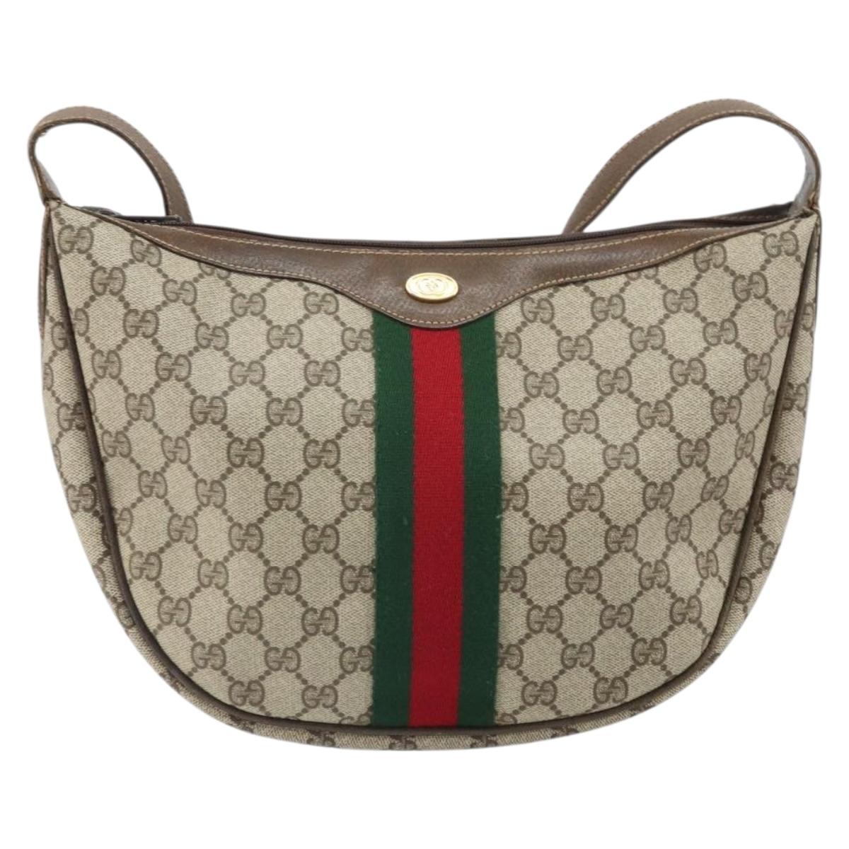 GUCCI GG Supreme Web Sherry Line Shoulder Bag PVC Beige Red Auth 170320
