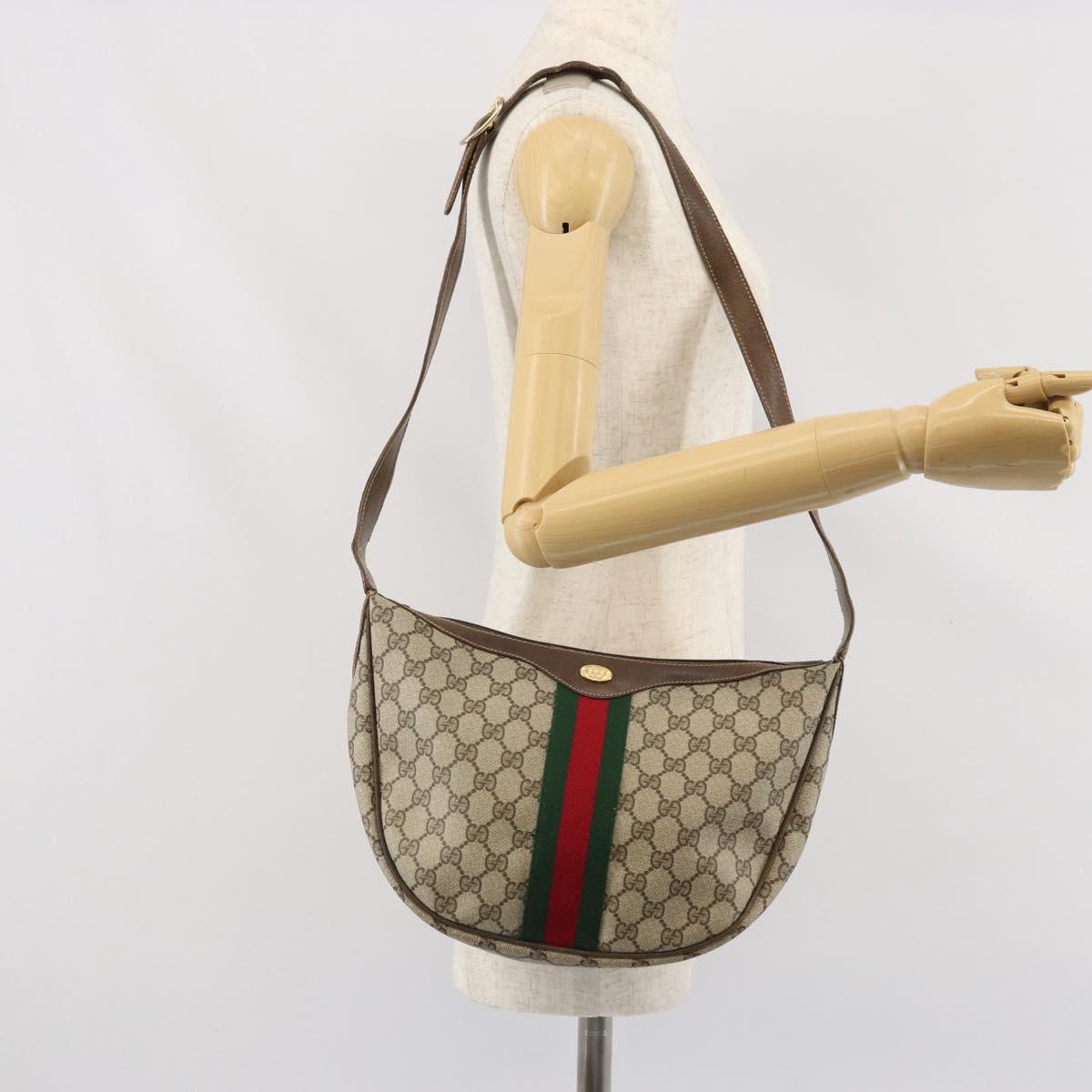 GUCCI GG Supreme Web Sherry Line Shoulder Bag PVC Beige Red Auth 170320