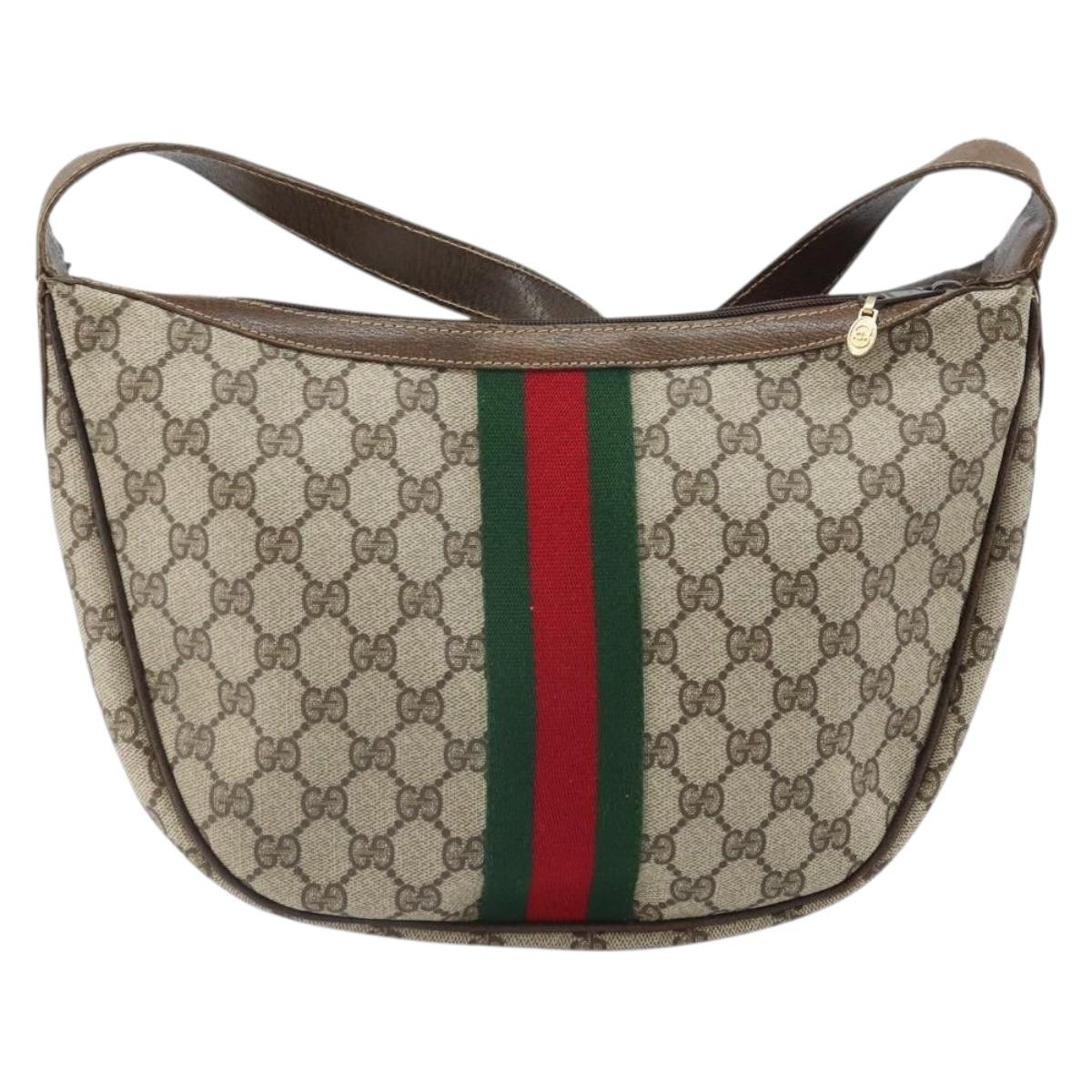 GUCCI GG Supreme Web Sherry Line Shoulder Bag PVC Beige Red Auth 170320