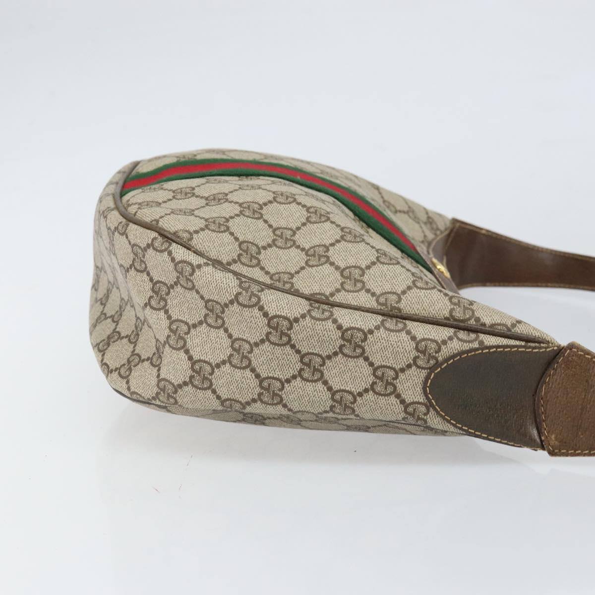 GUCCI GG Supreme Web Sherry Line Shoulder Bag PVC Beige Red Auth 170320