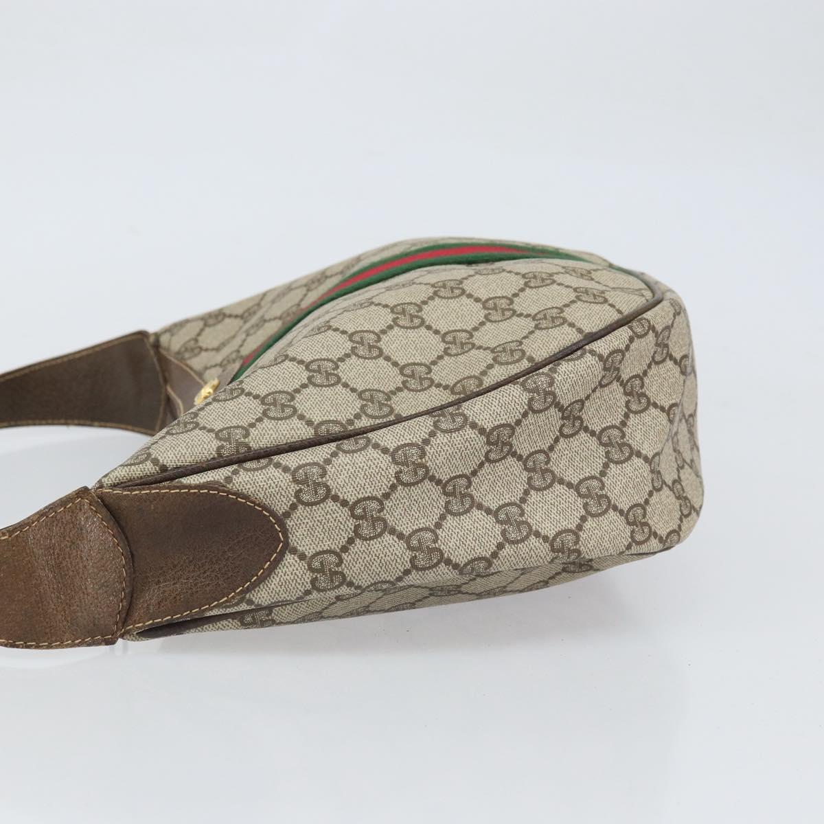 GUCCI GG Supreme Web Sherry Line Shoulder Bag PVC Beige Red Auth 170320