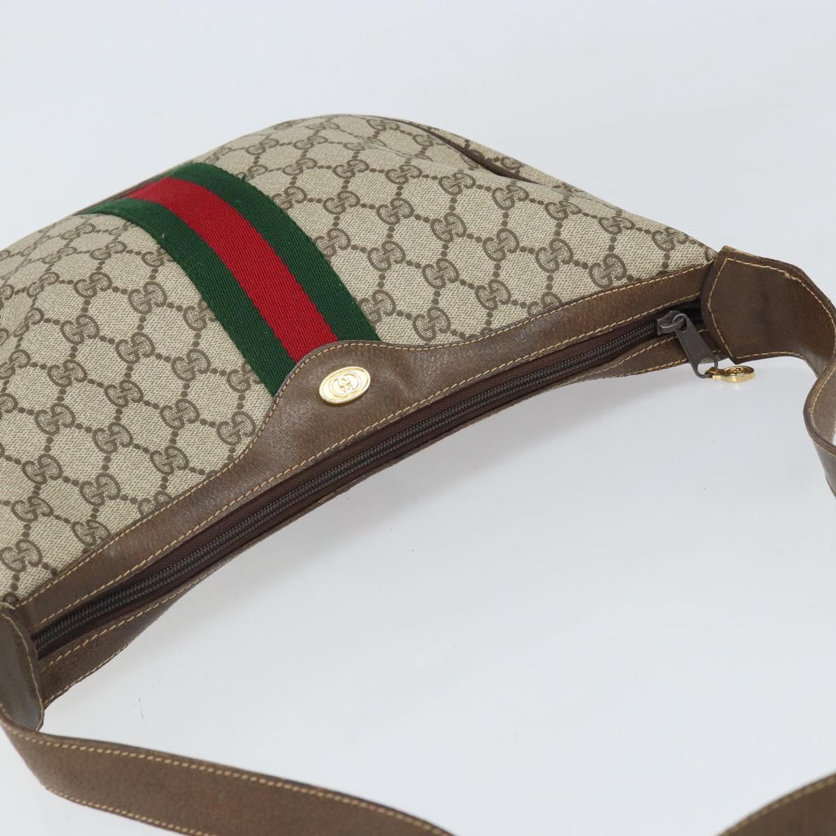 GUCCI GG Supreme Web Sherry Line Shoulder Bag PVC Beige Red Auth 170320