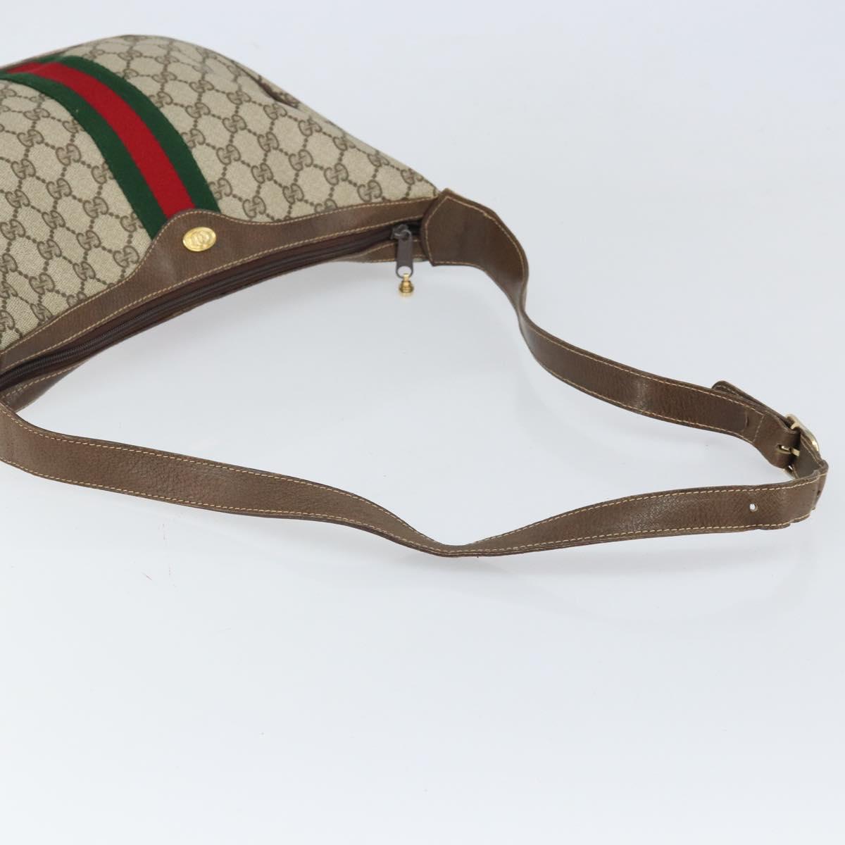 GUCCI GG Supreme Web Sherry Line Shoulder Bag PVC Beige Red Auth 170320