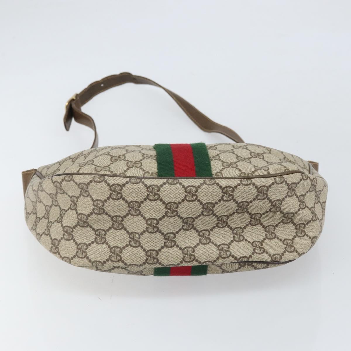 GUCCI GG Supreme Web Sherry Line Shoulder Bag PVC Beige Red Auth 170320