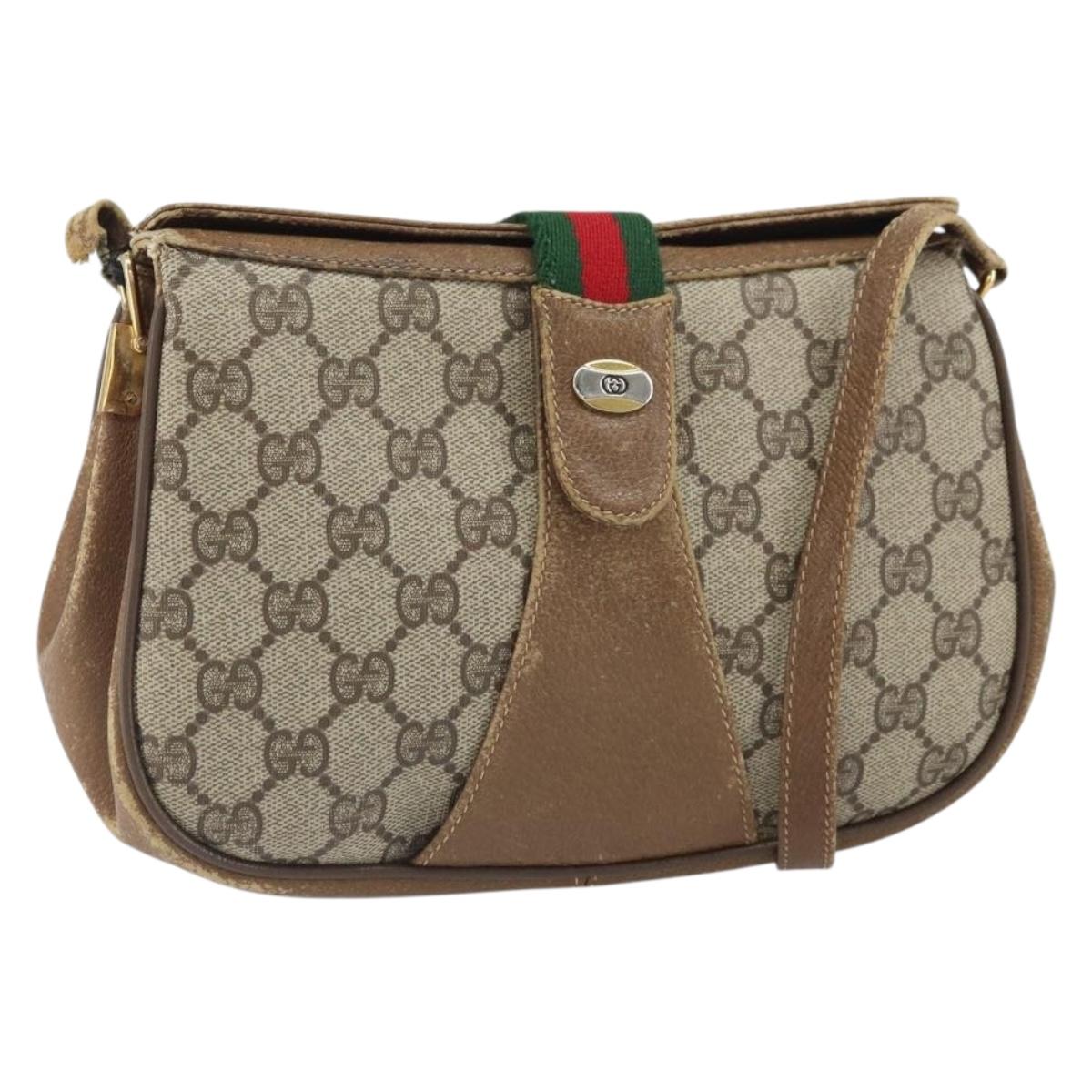 GUCCI GG Supreme Web Sherry Line Bag PVC Beige Gold 116 02 024 Auth 170321