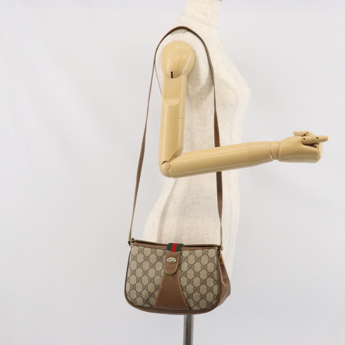GUCCI GG Supreme Web Sherry Line Bag PVC Beige Gold 116 02 024 Auth 170321