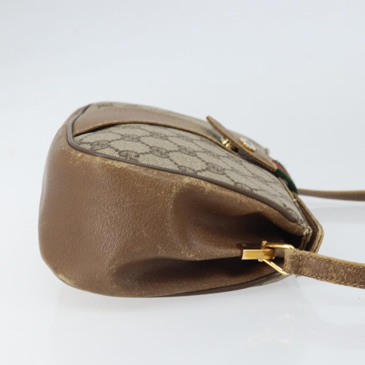 GUCCI GG Supreme Web Sherry Line Bag PVC Beige Gold 116 02 024 Auth 170321