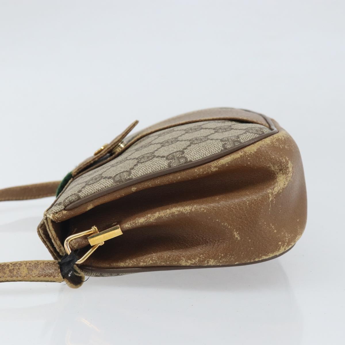 GUCCI GG Supreme Web Sherry Line Bag PVC Beige Gold 116 02 024 Auth 170321