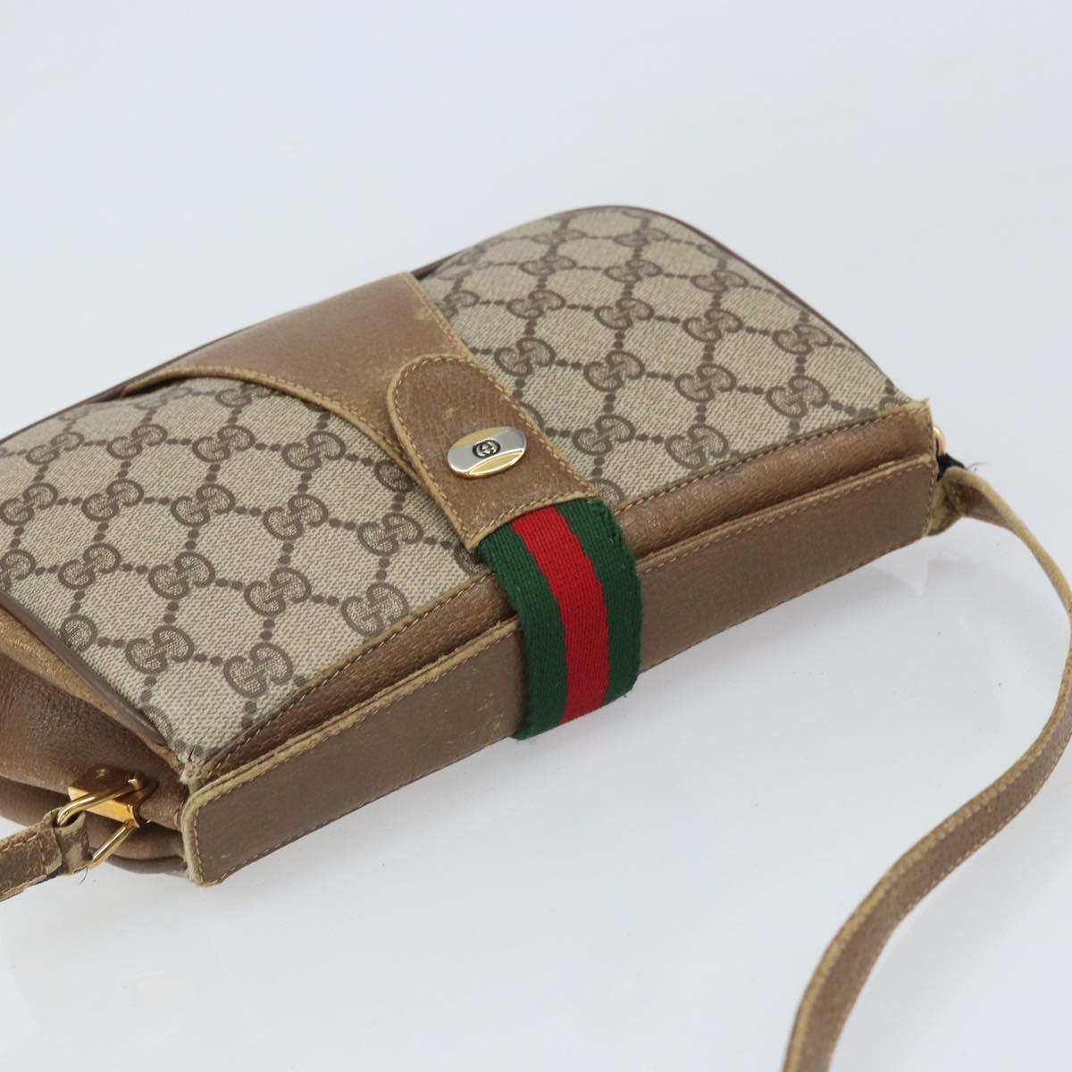 GUCCI GG Supreme Web Sherry Line Bag PVC Beige Gold 116 02 024 Auth 170321