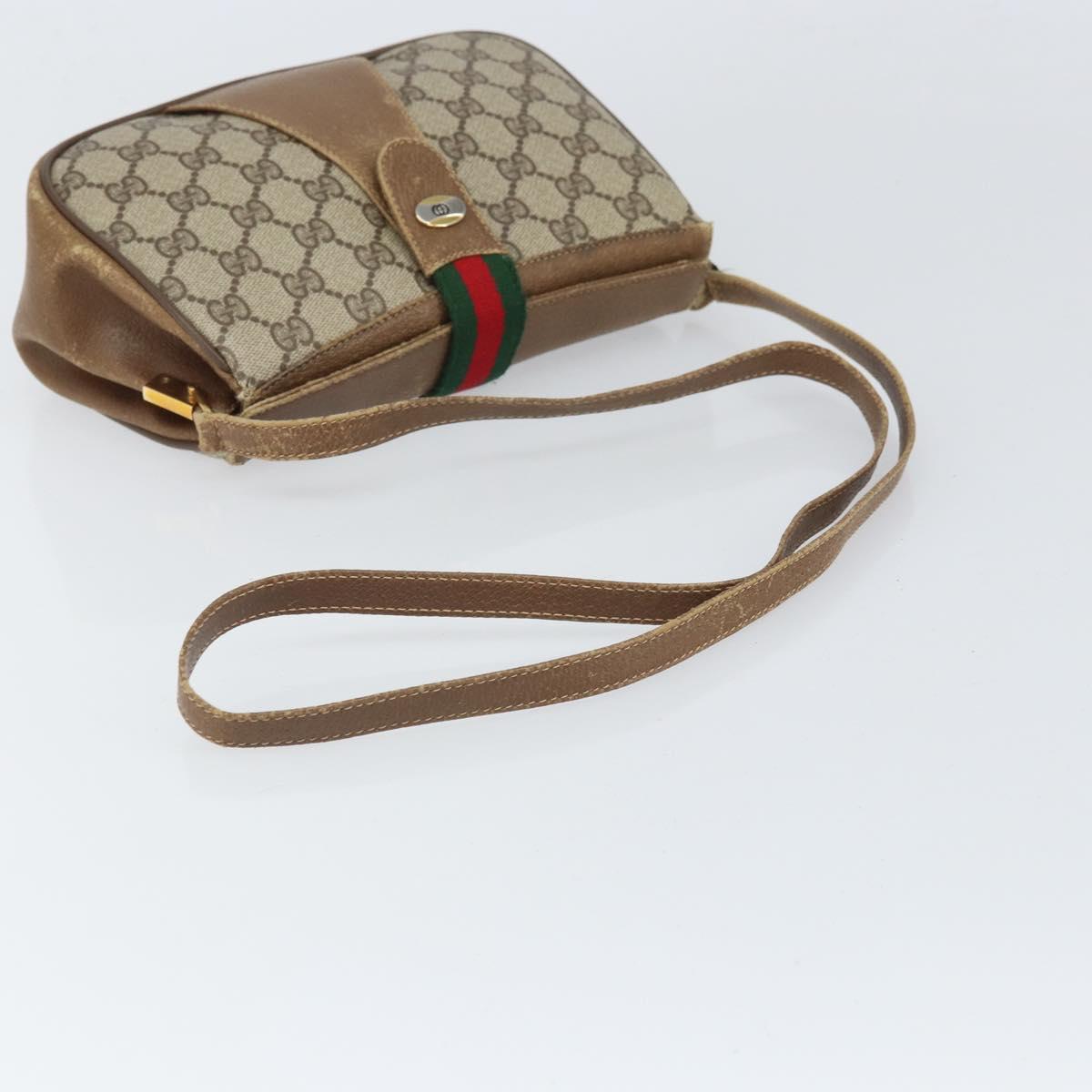 GUCCI GG Supreme Web Sherry Line Bag PVC Beige Gold 116 02 024 Auth 170321
