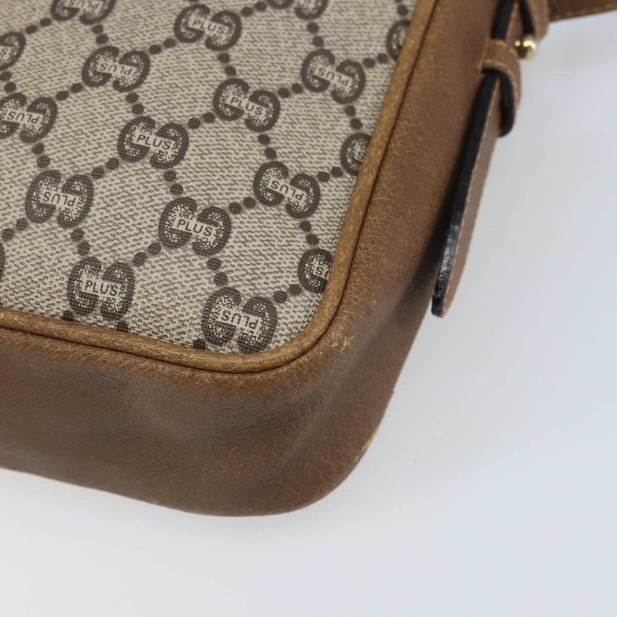 GUCCI GG Plus Supreme Shoulder Bag PVC Beige Gold Auth 170322