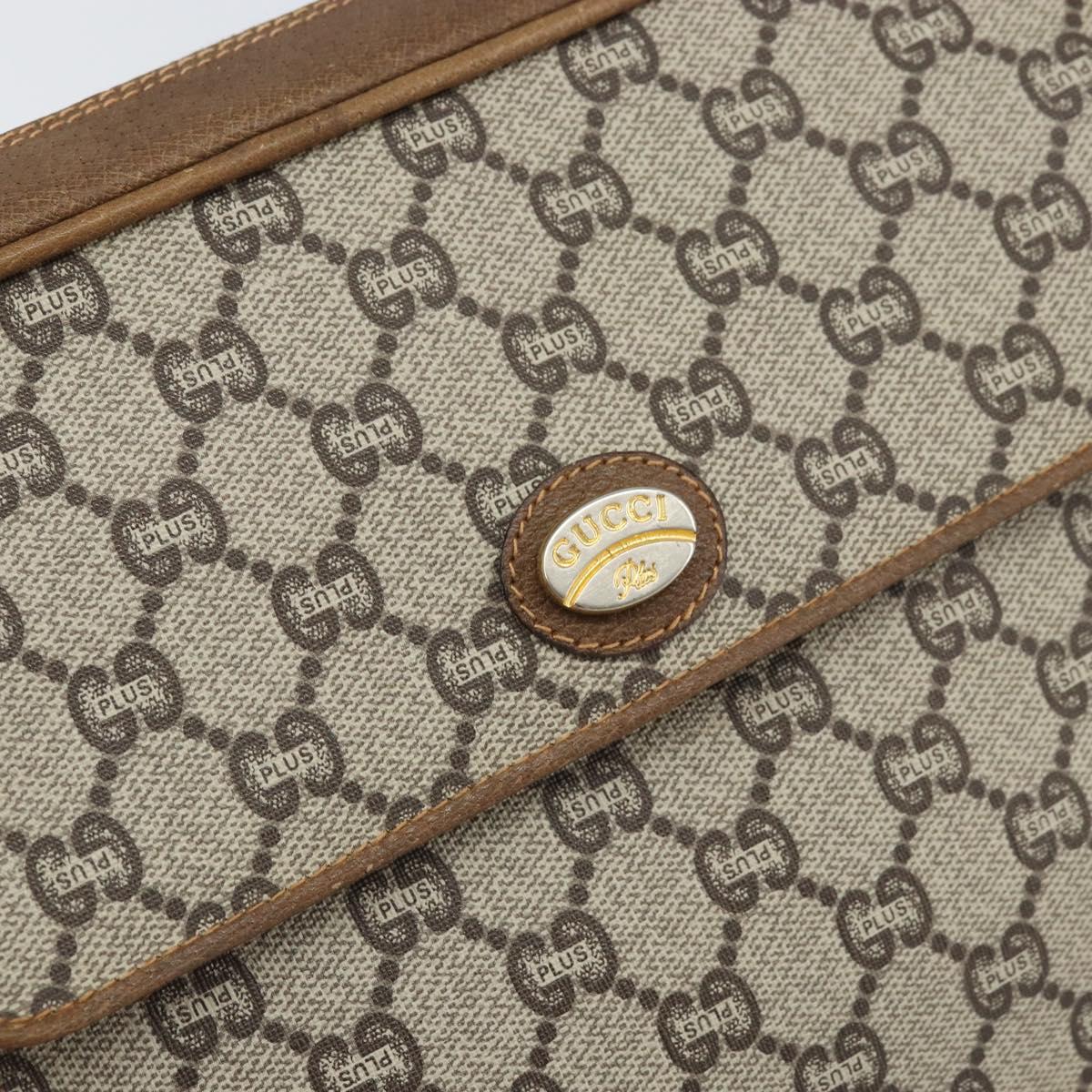 GUCCI GG Plus Supreme Shoulder Bag PVC Beige Gold Auth 170322